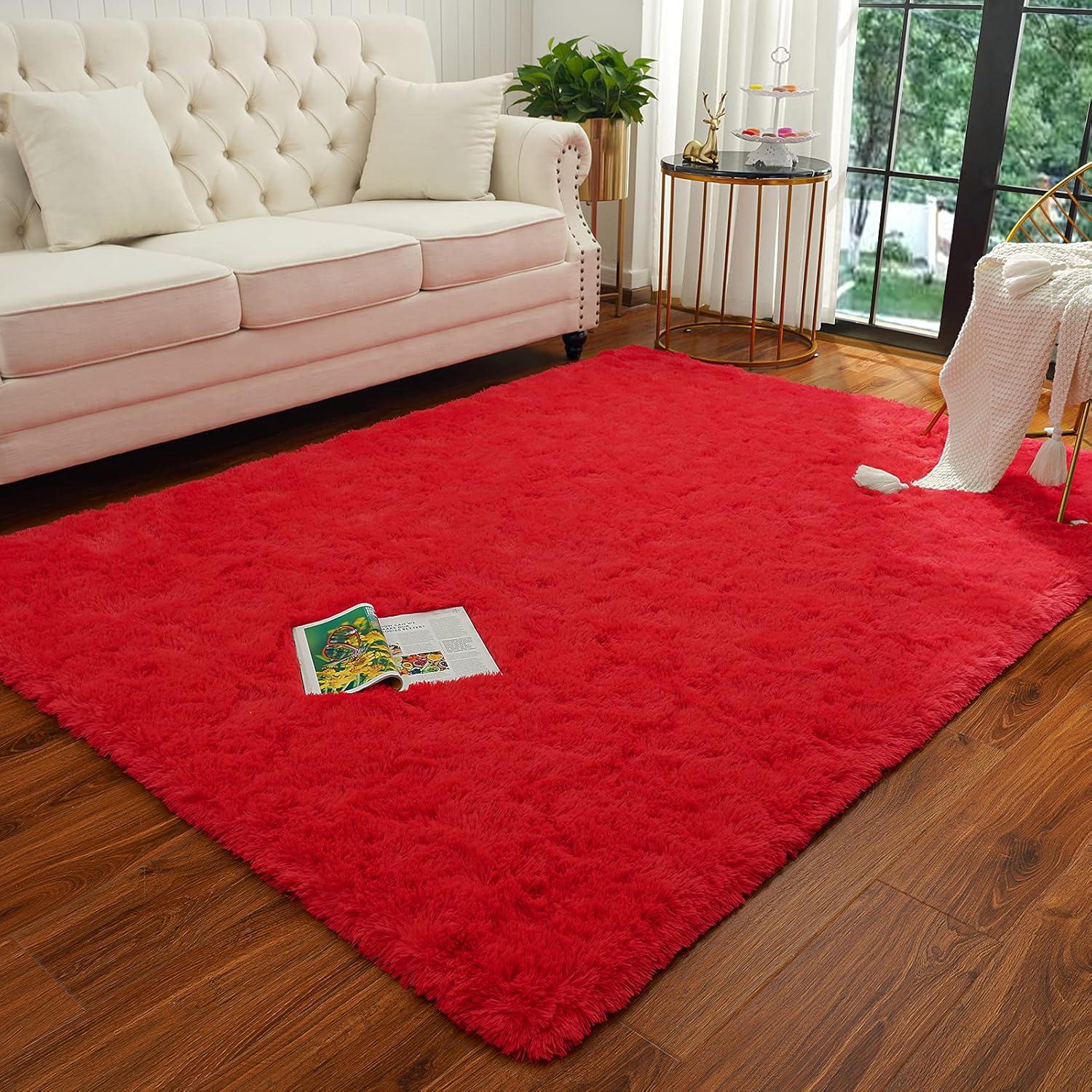 Softlife Super Soft Rug For Living Room Fluffy Rugs For Dorm Room Cute Plush carpet For Bedroom,8' x 10',Red