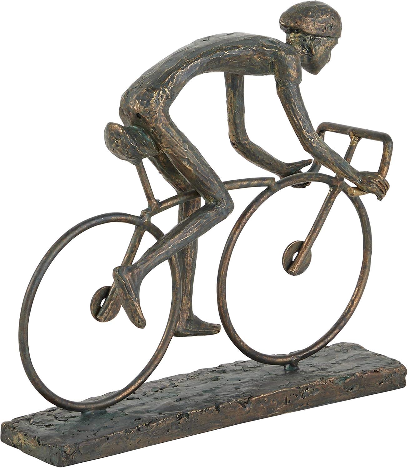 9" x 8" Bronze Polystone People Sculpture with Bike, by DecMode