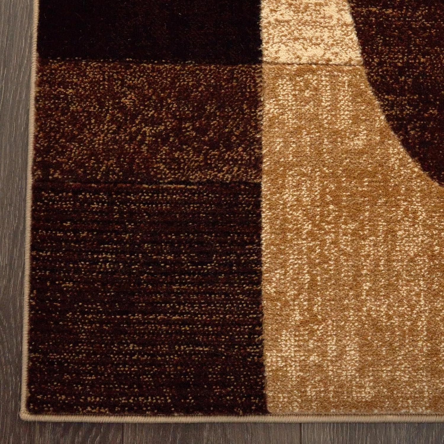 Tribeca Brown and Beige Geometric Synthetic Area Rug Set