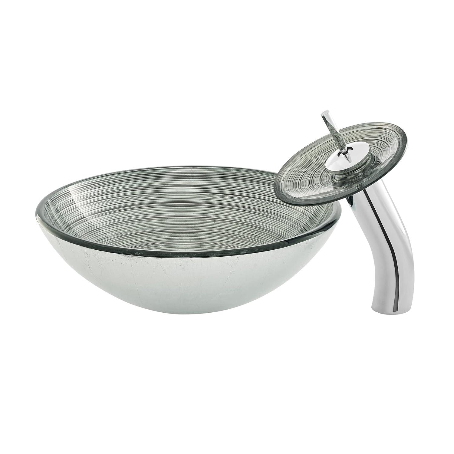 Swiss Madison Cascade 16.5 Glass Vessel Sink with Faucet, Smoky Grey