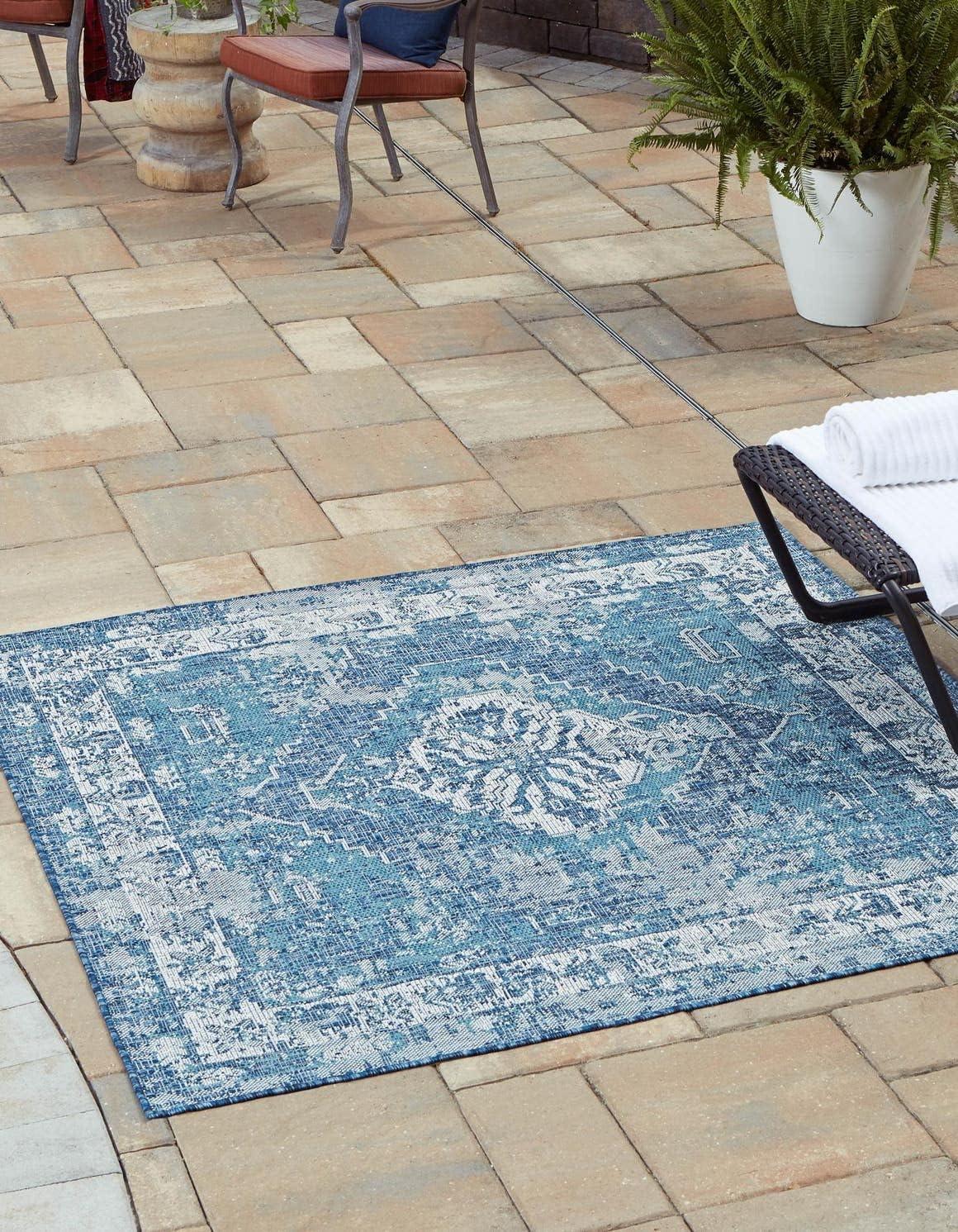 Unique Loom 5' 3 x 5' 3 Square Indoor/Outdoor Traditional Blue Area Rug