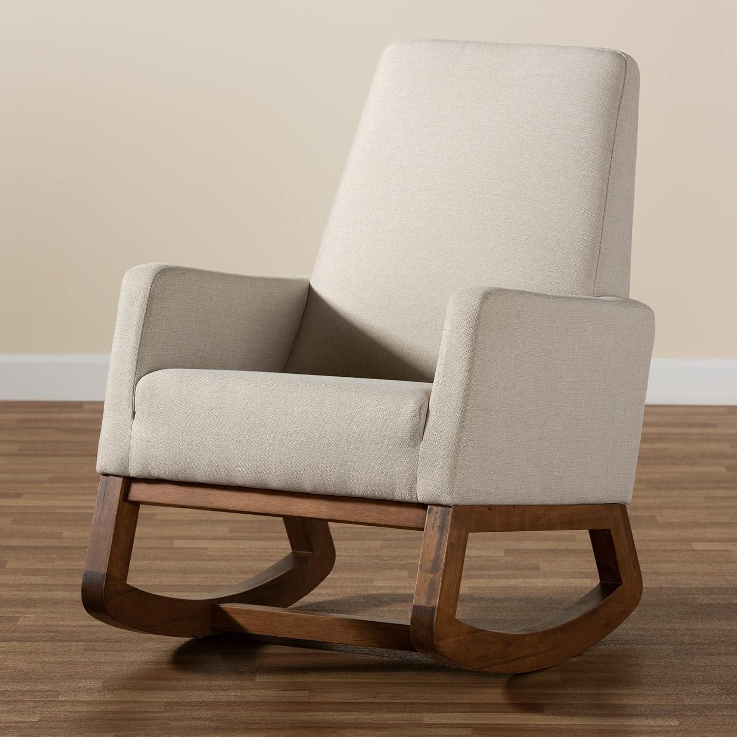 Yashiya Light Beige and Walnut Mid-Century Modern Rocking Chair