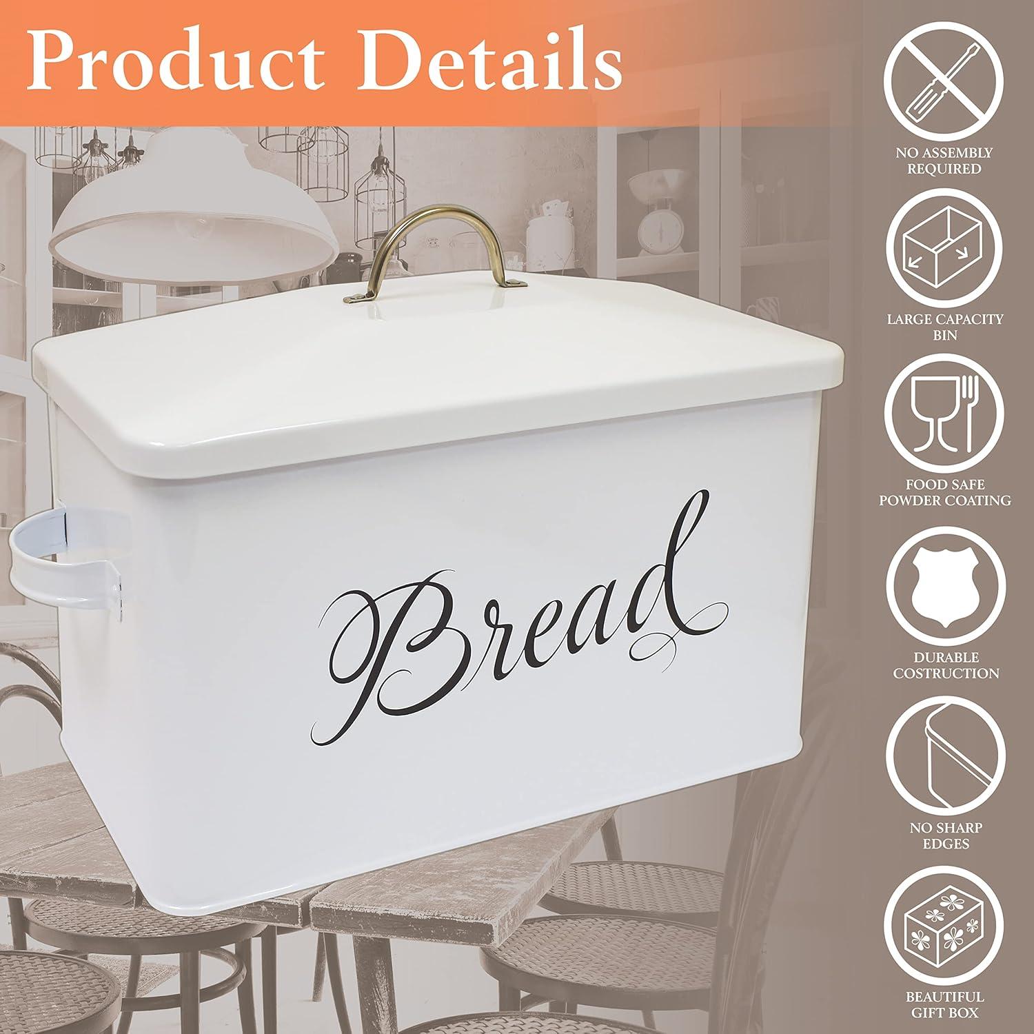 Large White Steel Farmhouse Bread Box with Handles