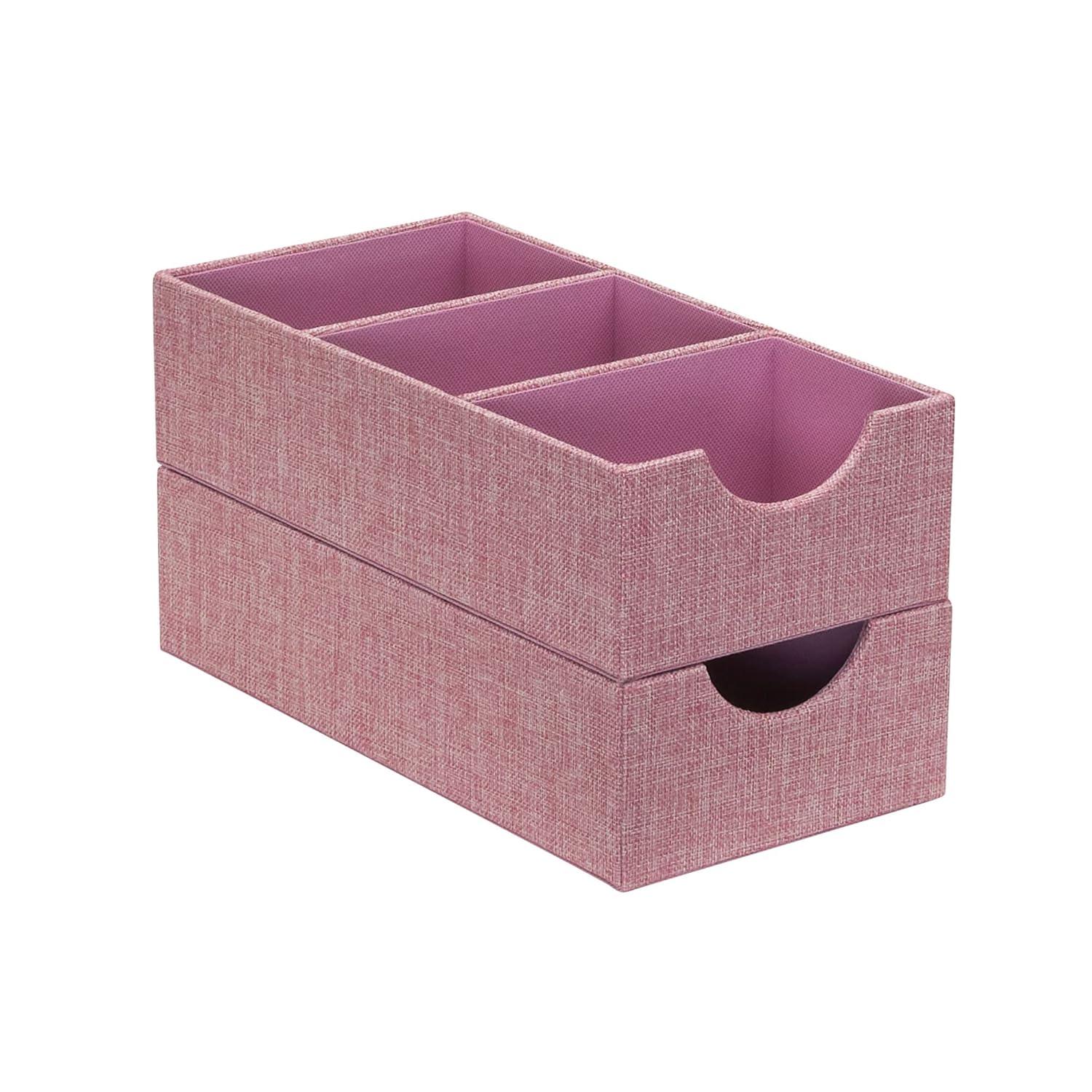 Household Essentials Set of 2 3-Section Drawer Trays Carnation Pink