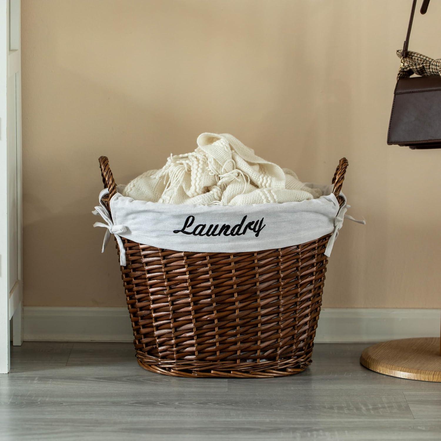 Wickerwise Handwoven Laundry Basket with Liner & Handles - Boho Decorative Storage Hamper for Clothes Blankets Pillows and Towels, Brown