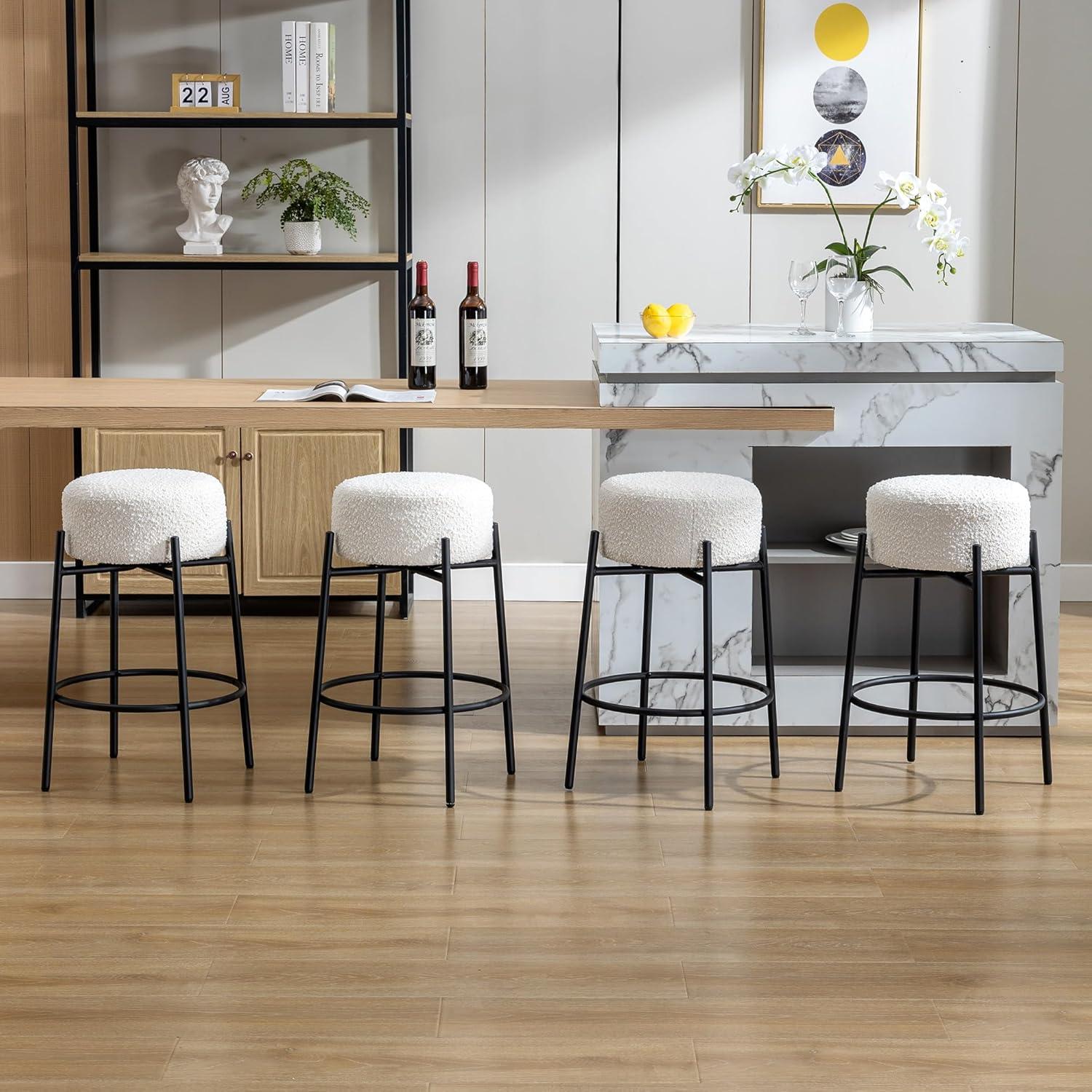 Amy Swivel Backless Boucle Upholstered 26.7"H Counter Stool with Steel Frame (Set of 2/3/4)
