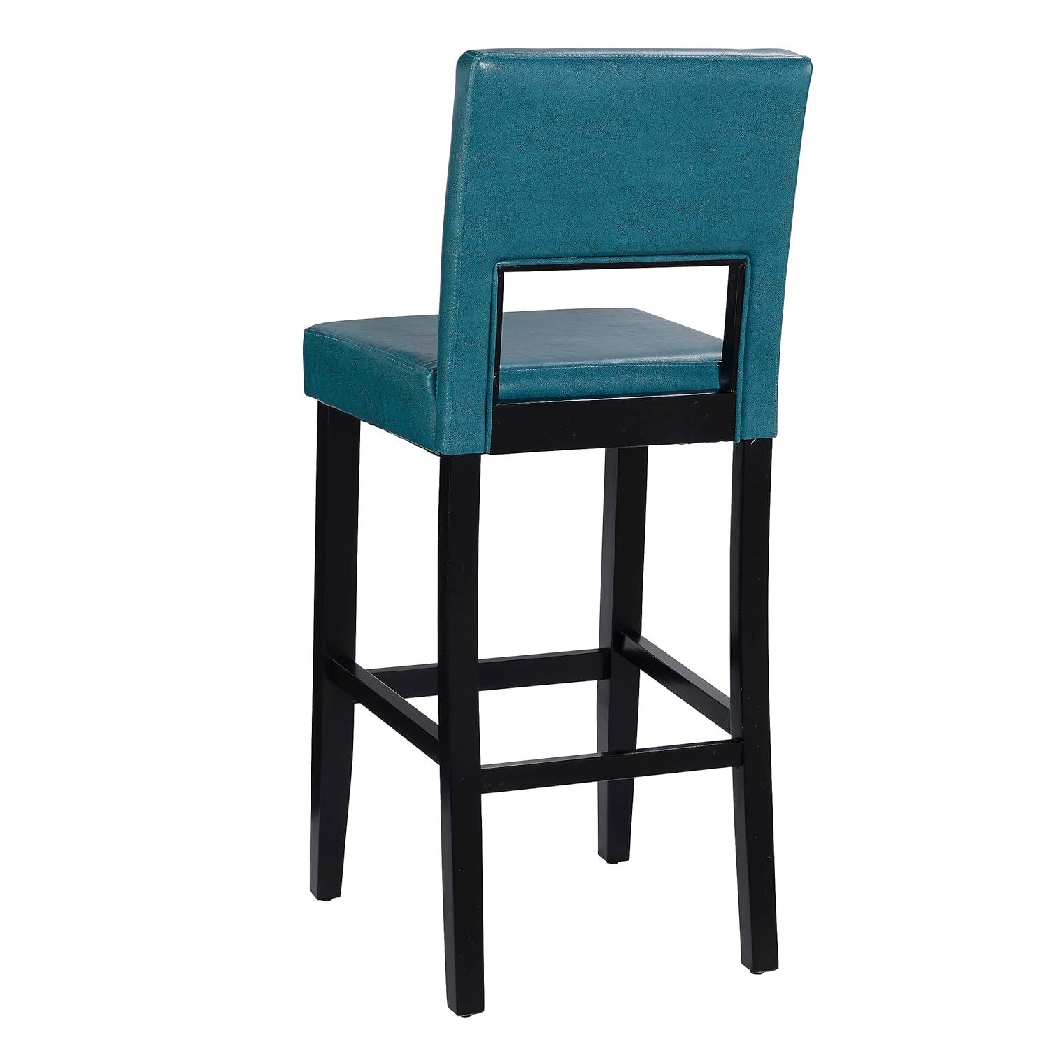 30" Vega Padded Back and Seat Faux Leather Barstool Blue - Linon: Upholstered, Rubberwood Legs, Fixed Height