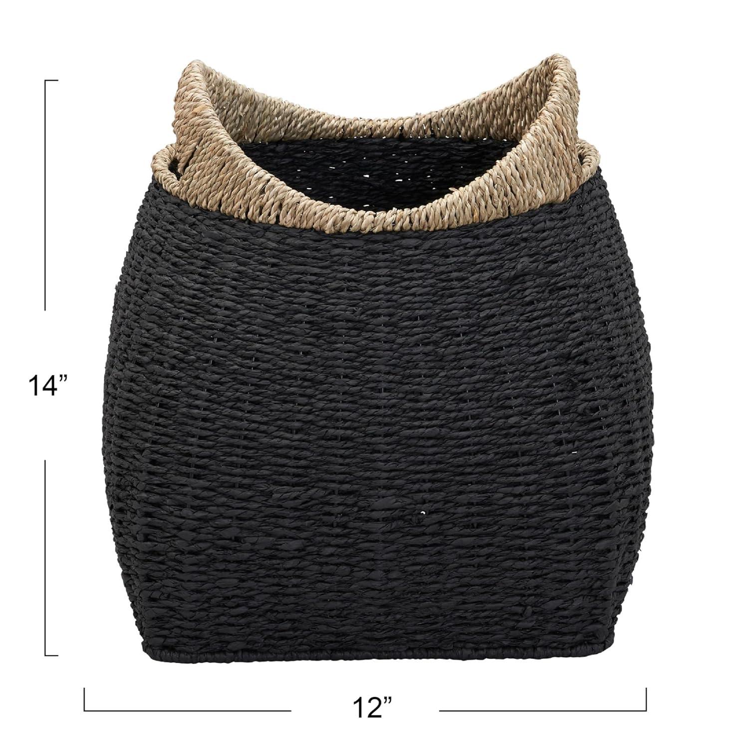 Household Essentials Basket with Handles Seagrass: Handwoven Round Storage, Brown Decorative Wicker, 14" Height