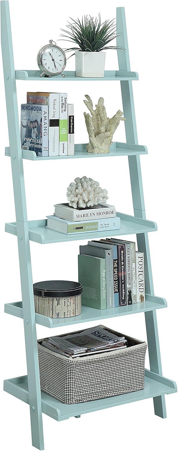 Convenience Concepts American Heritage 5-Shelf Ladder Bookcase, Sea Foam