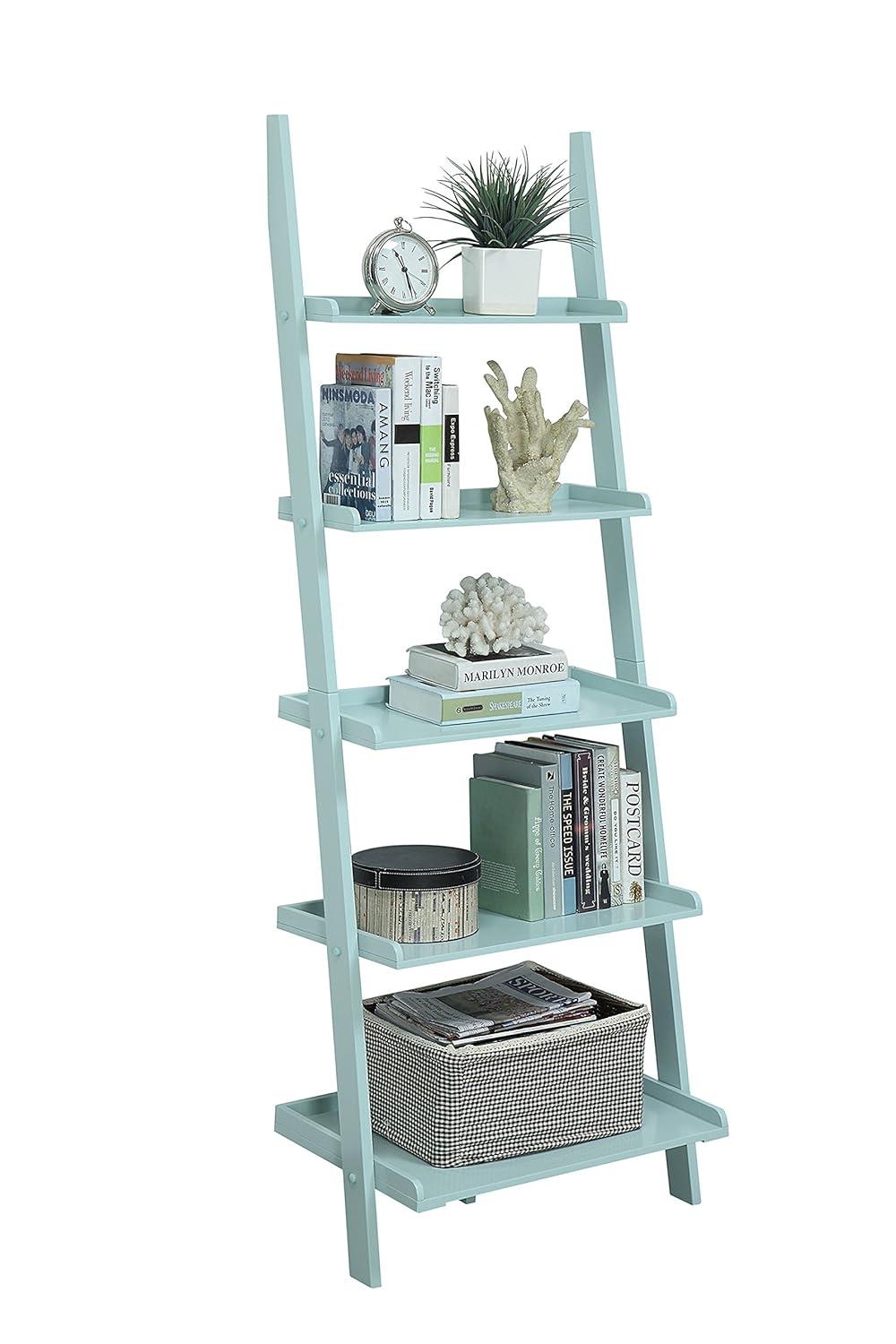 Convenience Concepts American Heritage 5-Shelf Ladder Bookcase, Sea Foam