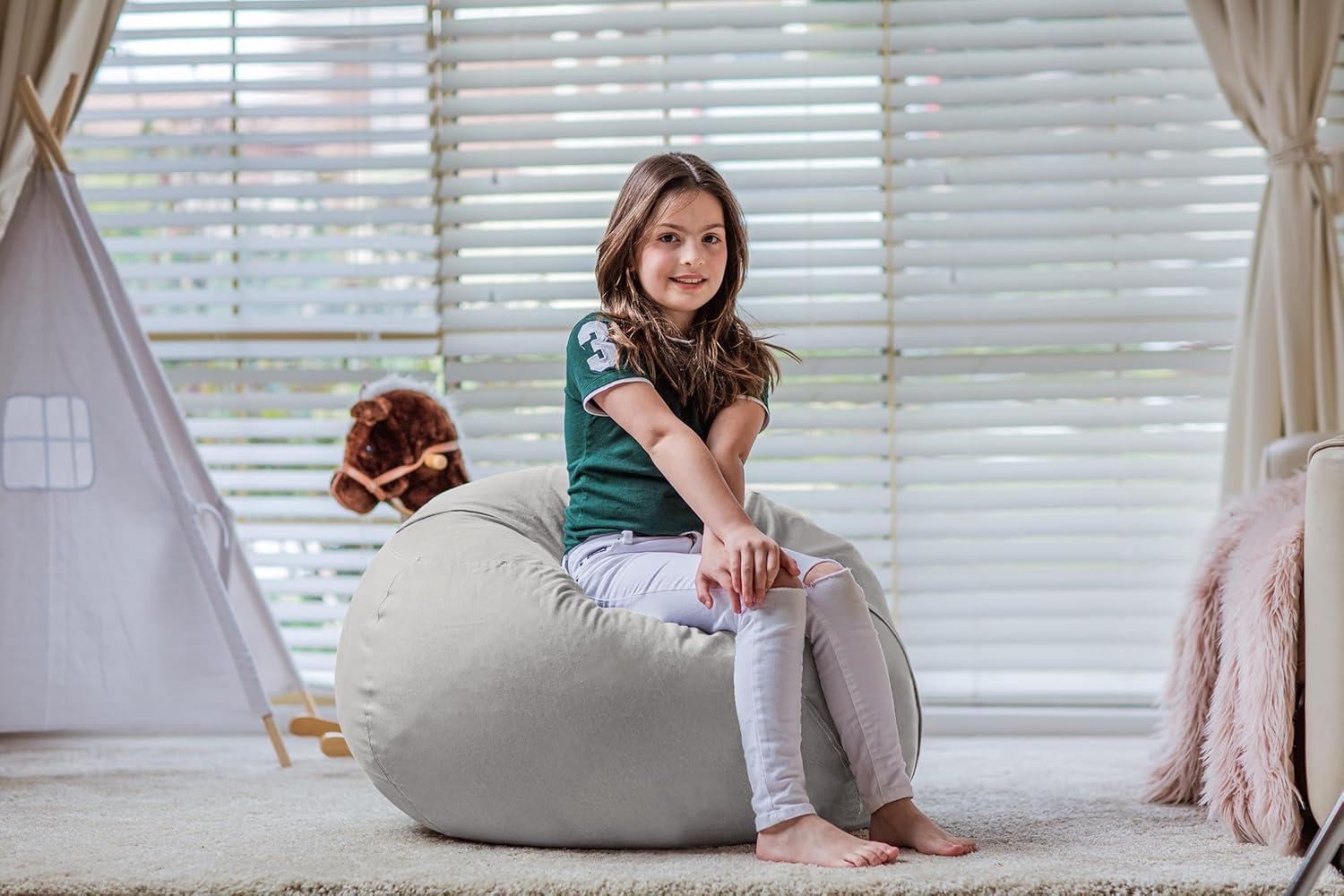 Wekapo Stuffed Animal Storage Bean Bag Chair Cover for Kids | Stuffable Zipper Beanbag for Organizing Children Plush Toys Large Premium Cotton Canvas (Solid Grey, X-Large)