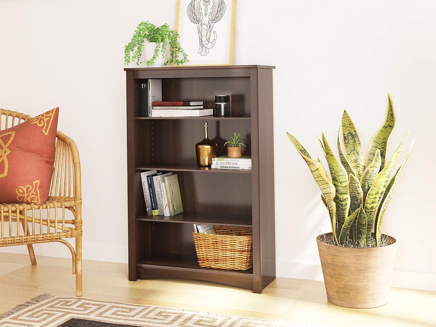 4 Shelf Bookcase Espresso - Prepac: Laminated Wood Composite, Metal Hardware, 80 lbs Capacity