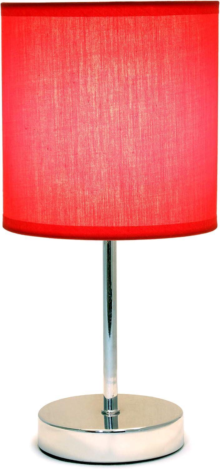 Simple Designs 11.81" Basic Chrome Mini Table Lamp with Fabric Shade, Red