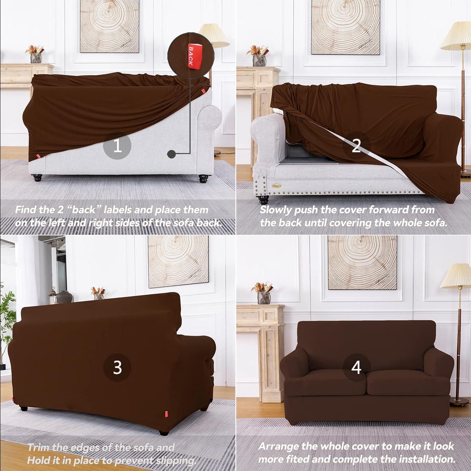 molasofa T Cushion Loveseat Slipcover with 2 Individual T Cushion Shape Seat Covers for Home Décor, 3 Pieces Stretchable, Washable, Non-Pilling, Non-Slip Loveseat Covers (Loveseat,Chocolate)