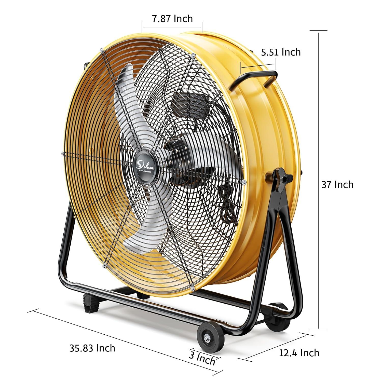 Simple Deluxe Heavy Duty Metal Drum Fan, 3-Speed High Velocity Industrial Floor Fan for Warehouses, Workshops, Factories and Basements, 30 Inch