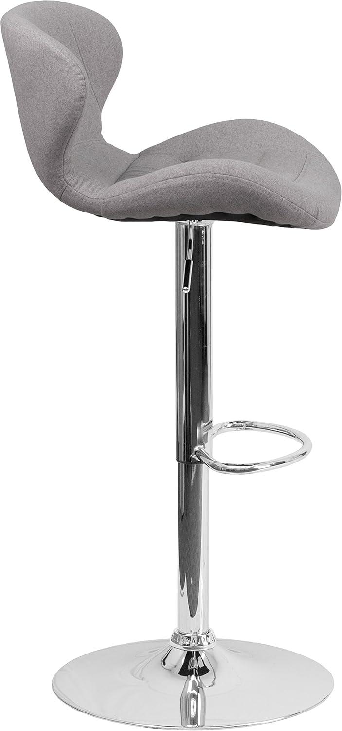 Merrick Lane Adjustable Height Barstool Contemporary Bar Height Stool with Curved Back and Metal Base with Footrest