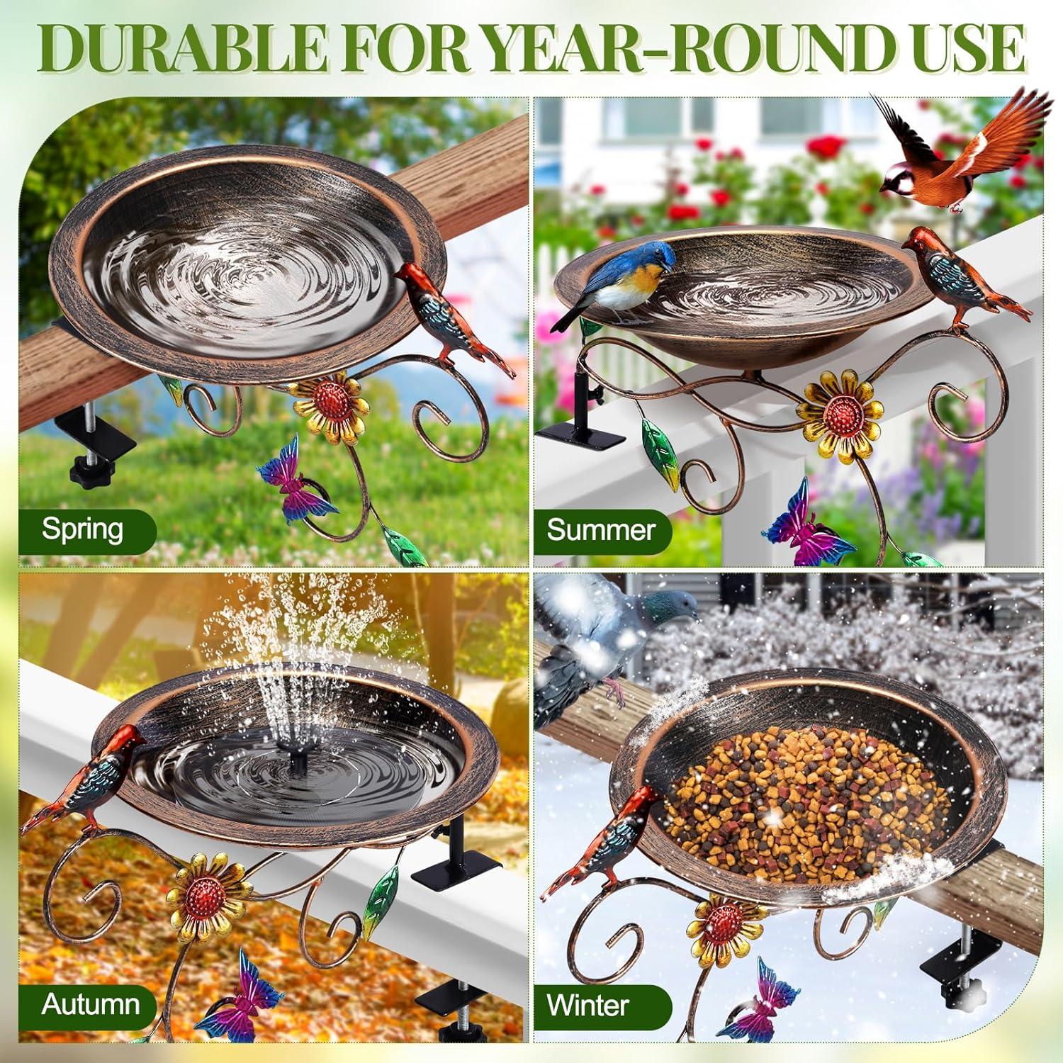 August Grove® Deck Mounted Bird Bath Detachable Metal Birdbath Bowl With Adjustable Clamp