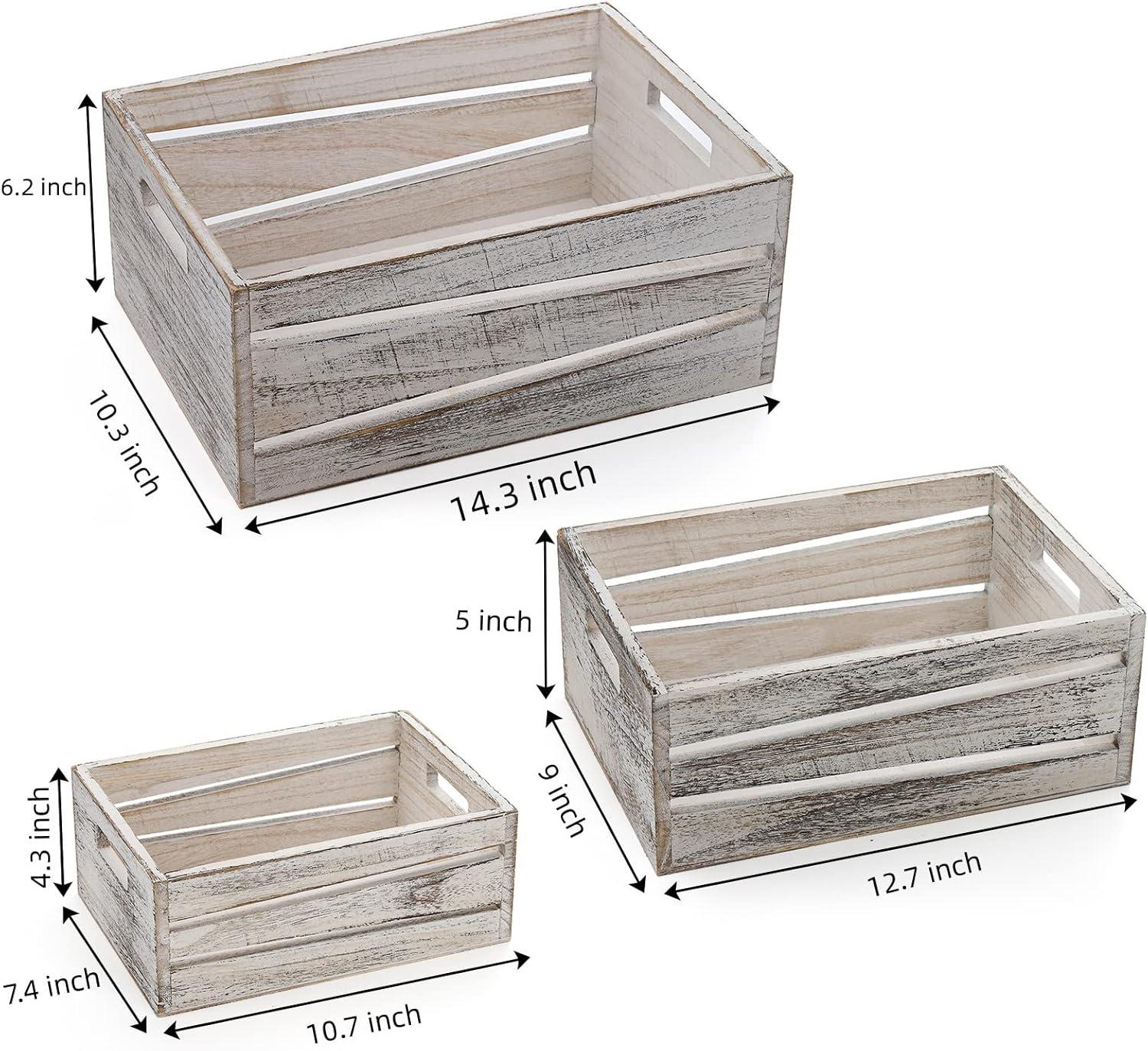 Rustic White Wooden Stackable Storage Crates Set of 3