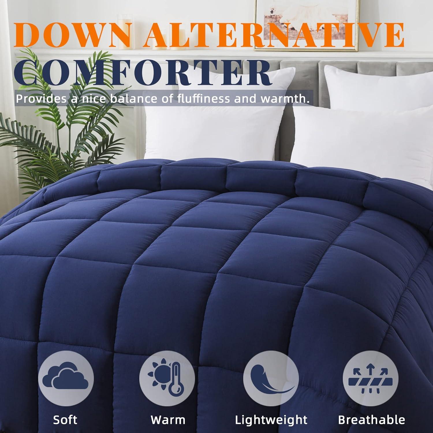 All Season Down Alternative Duvet Insert with Corner Tabs Hypoallergenic Ultra Soft 1 Piece Comforter - Twin , Navy Blue
