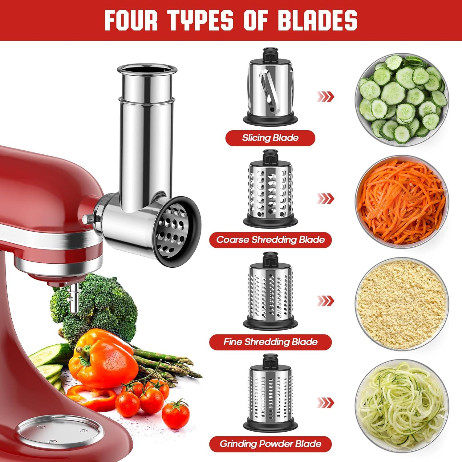 Meat Grinder & Stainless Steel Slicer Shredder Attachment for KitchenAid Stand Mixer, Meat Grinder for Kitchenaid Mixer with Sausage Stuffer Tubes, Cheese Grater Attachment for Kitchenaid Stand Mixer