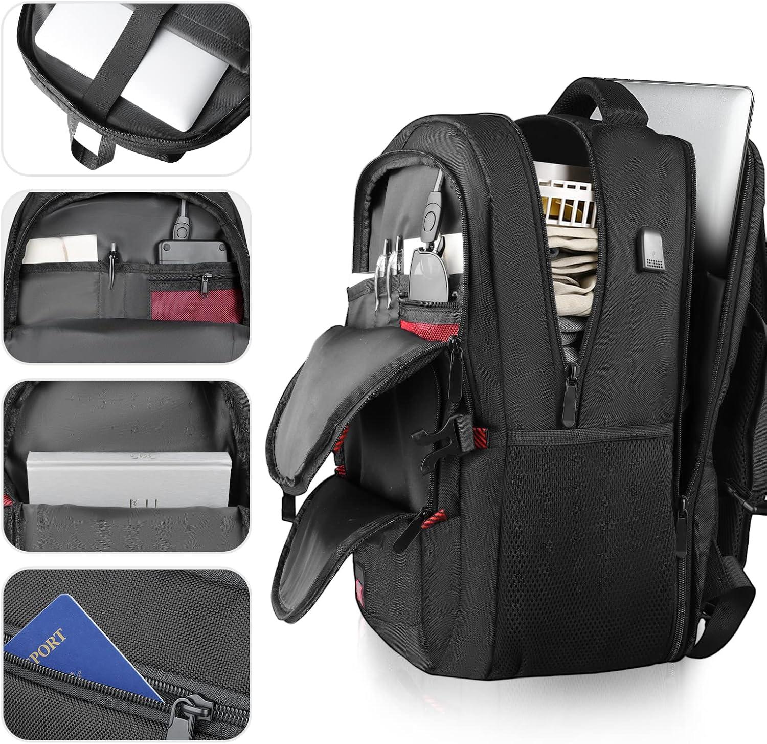 50L Travel Backpack, 17 inch Laptop Backpack for Men, Extra Large Sturdy TSA Friendly with USB Port College School Rucksack Bag Gifts for Him Men Women, Black