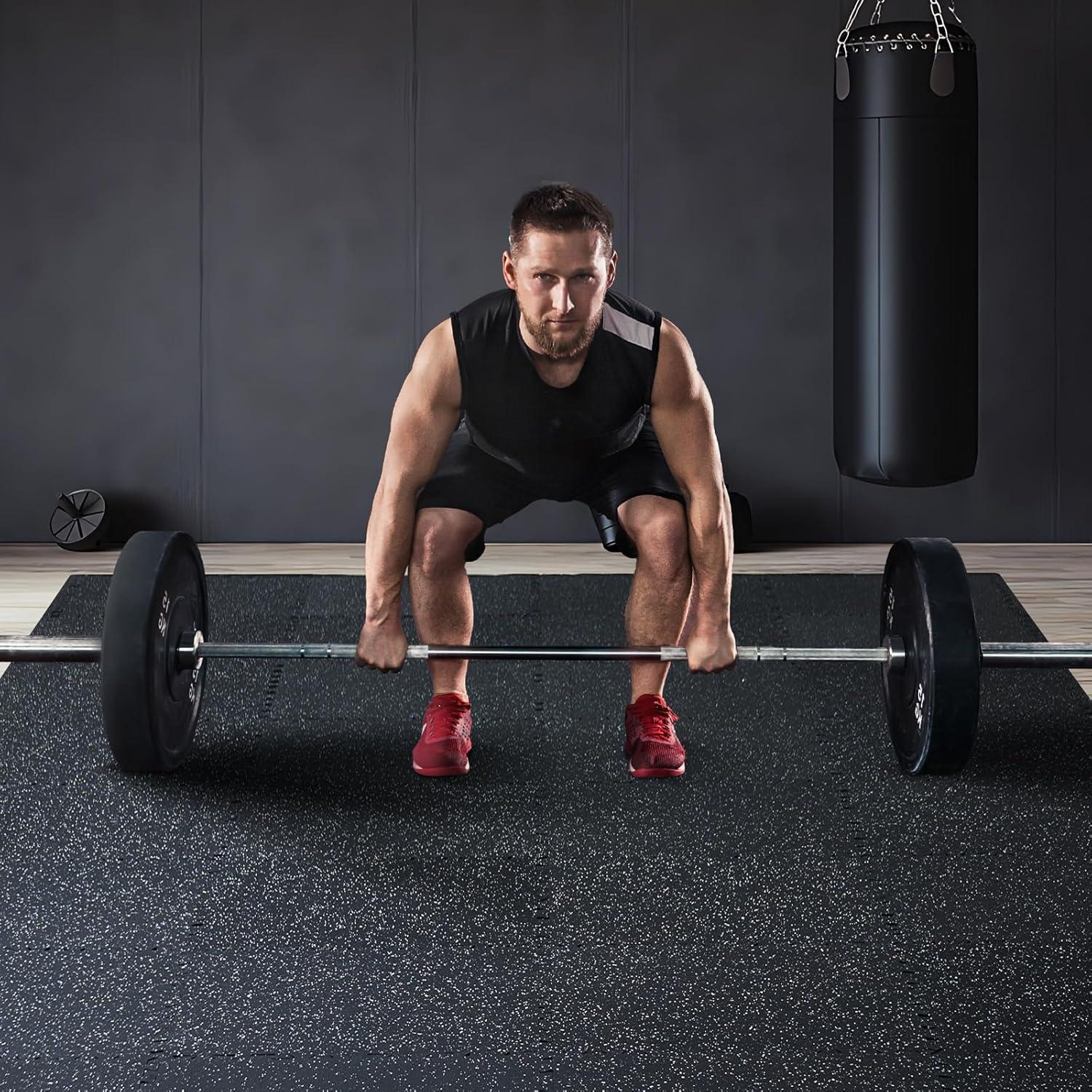 VEVOR 0.56Inch 24sq.ft 6 Tiles Gym Flooring for Home Gym, Rubber Top with High Density EVA Foam, 25 x 25In Gym Floor Exercise Equipment Mats, Interlocking Gym Mats, Puzzle Workout Mats, Black & Gray