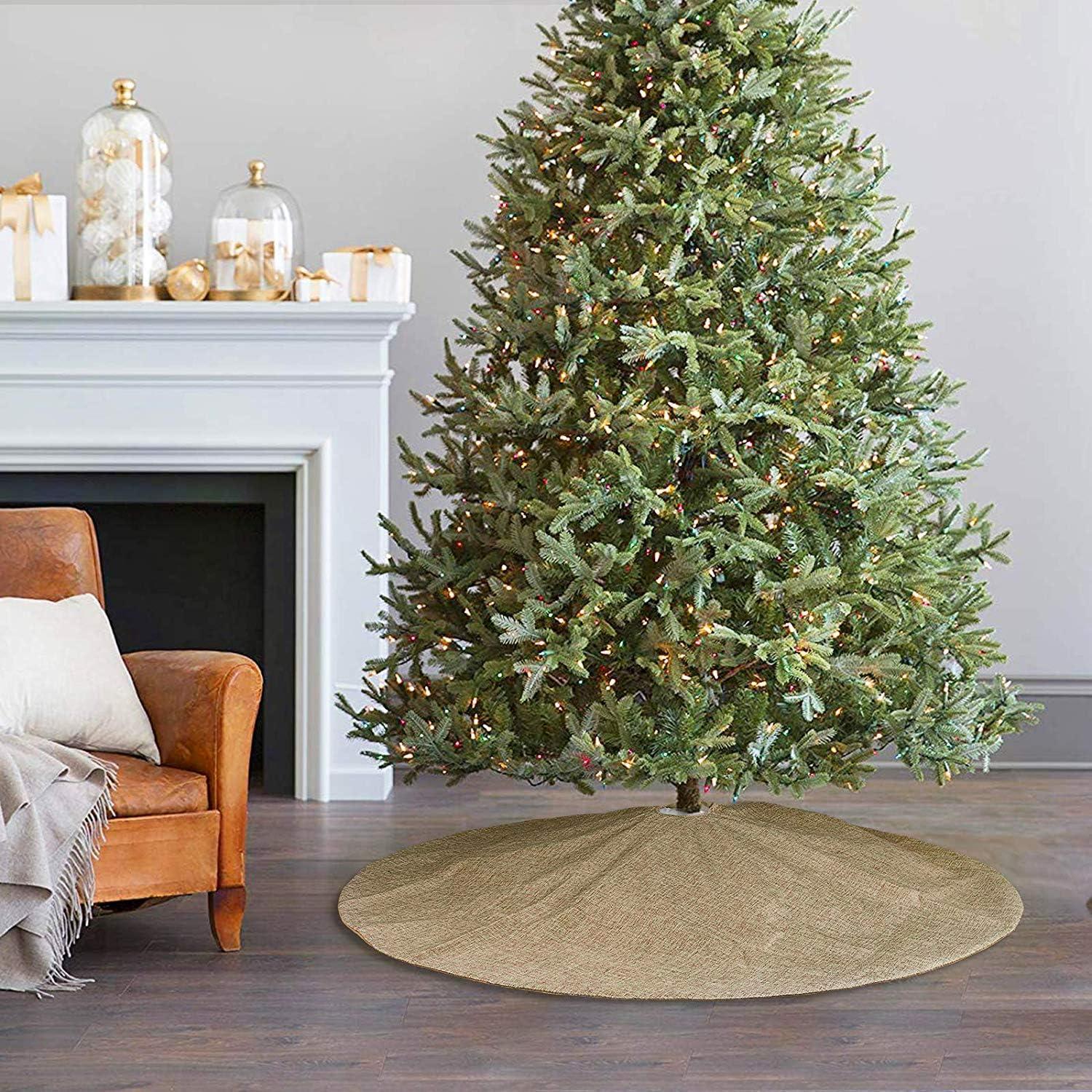 Large Rustic Brown Burlap Double-Layer Christmas Tree Skirt