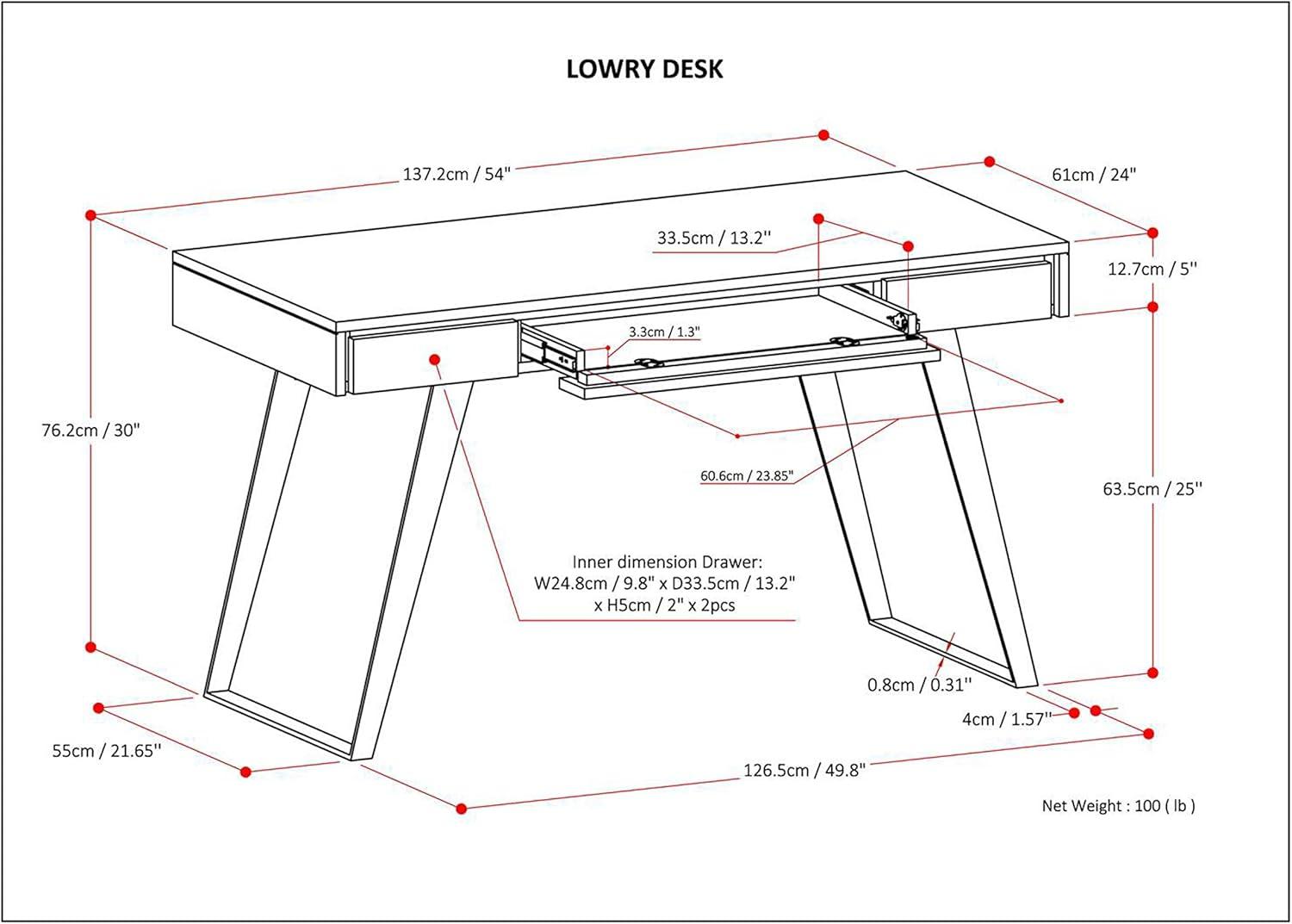 Simpli Home Lowry Solid Acacia Wood Desk In Distressed Golden Wheat