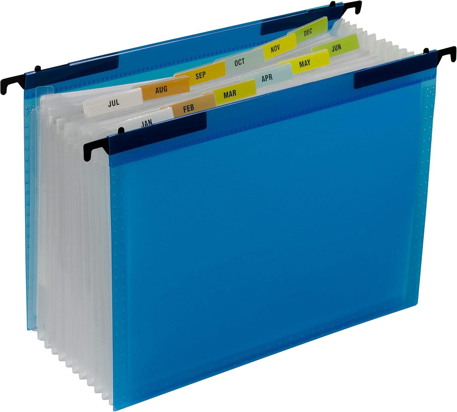 C-Line Expanding File with Hang Tabs, Pre-Printed Index-Tab Inserts, 12 Sections, 1" Capacity, Letter Size, 1/6-Cut Tabs, Blue