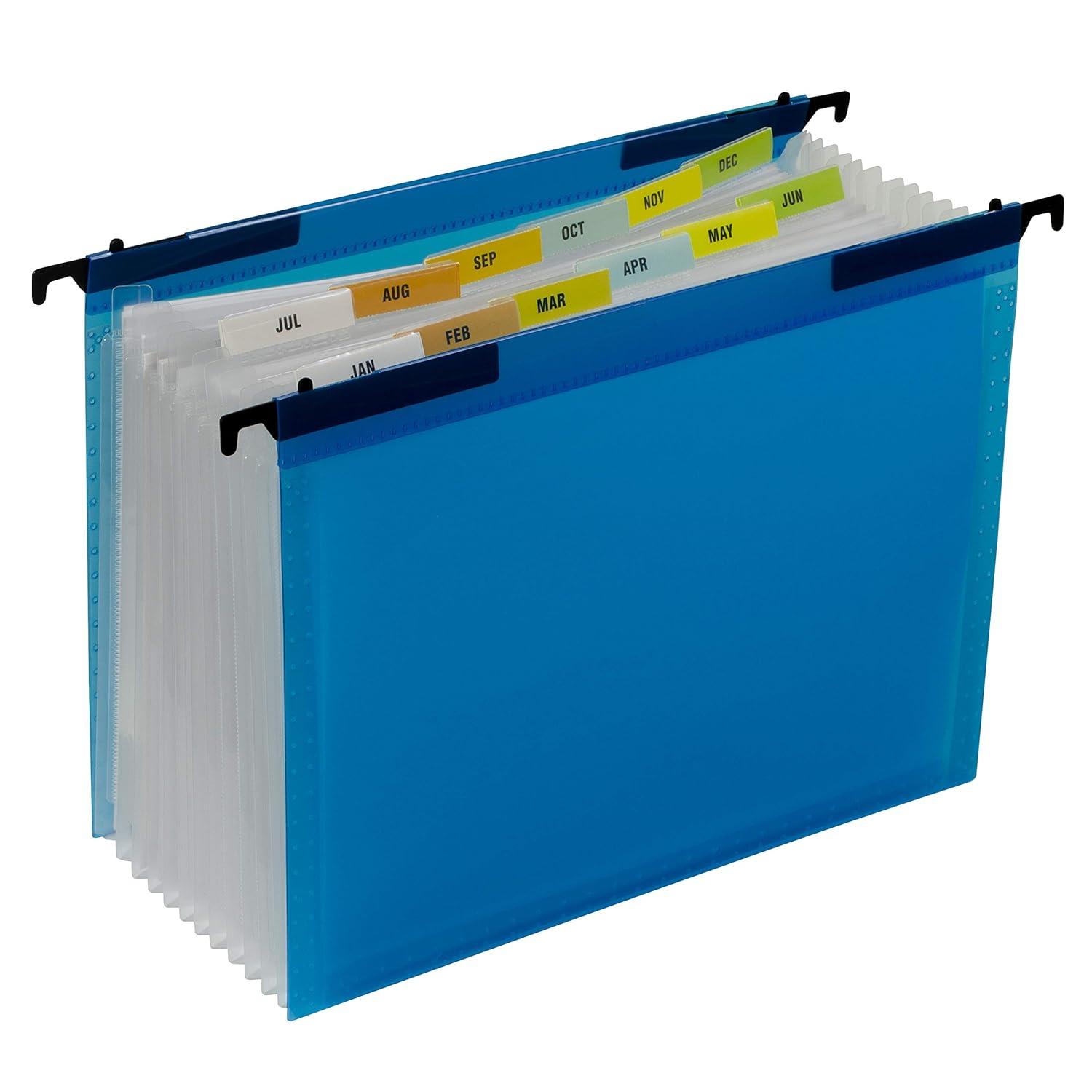 C-Line Expanding File with Hang Tabs, Pre-Printed Index-Tab Inserts, 12 Sections, 1" Capacity, Letter Size, 1/6-Cut Tabs, Blue