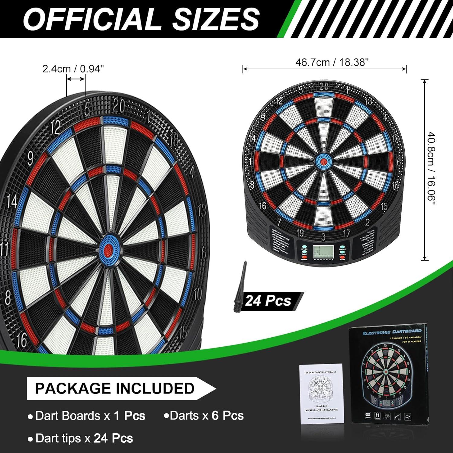 Uxcell Electronic Soft Tip Dart Board Digital Dartboard 18 Games and 159 Variants with 6Pcs Darts, 24 Tips