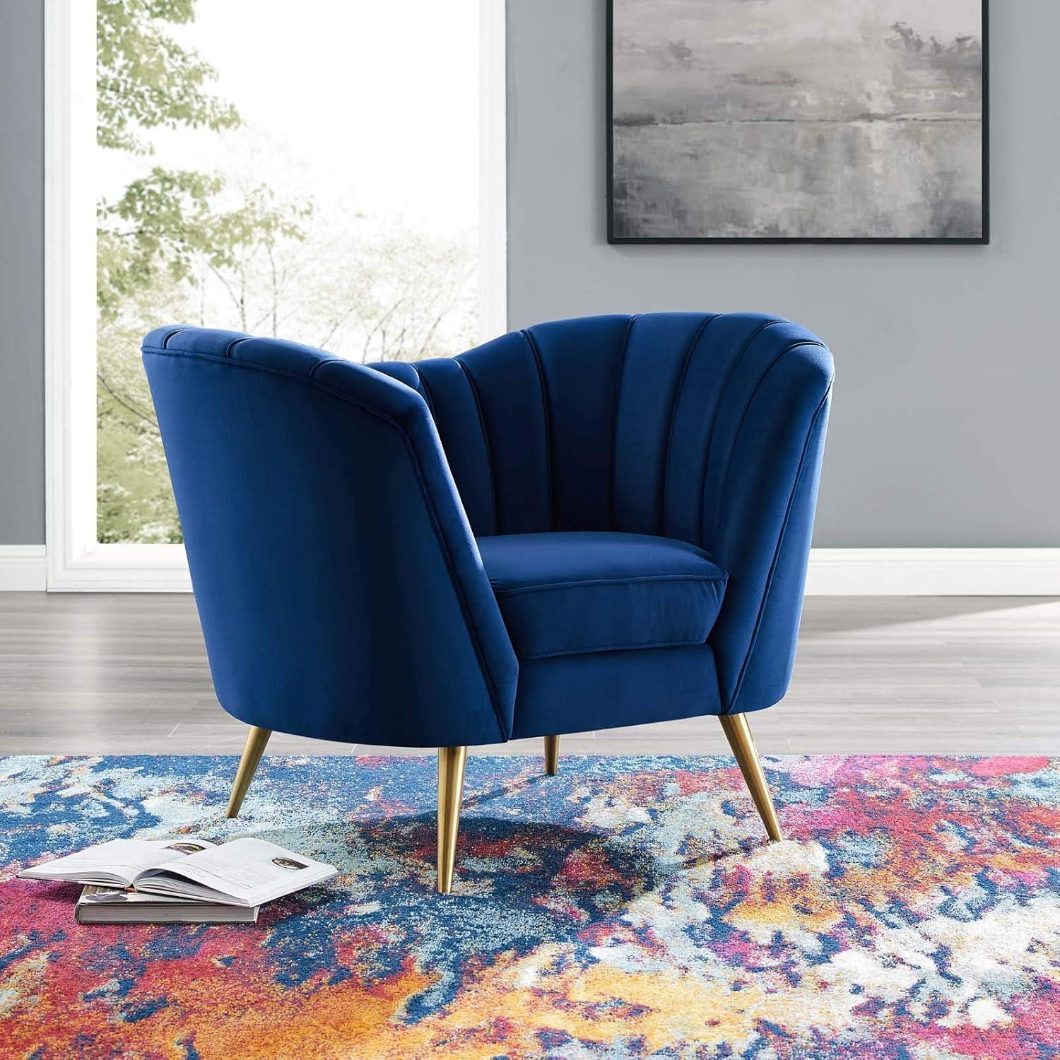 Modway Opportunity Modern Performance Velvet Armchair in Navy Finish