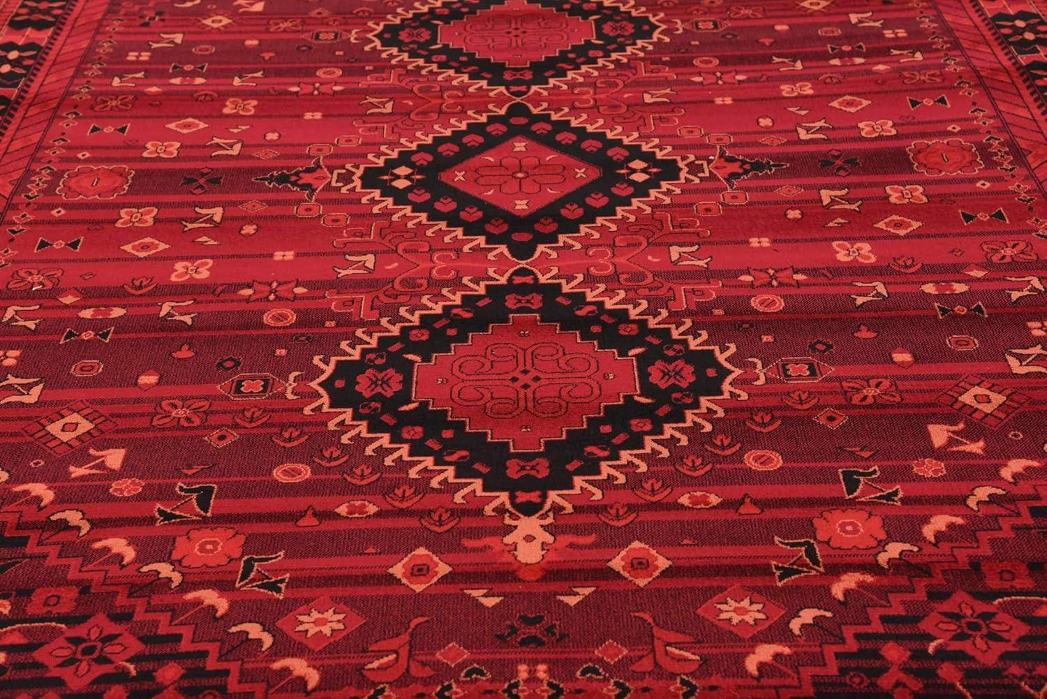 Unique Loom Sheibani Tekke Rug Red/Black 9' x 12' Rectangle Border Traditional Perfect For Living Room Bed Room Dining Room Office