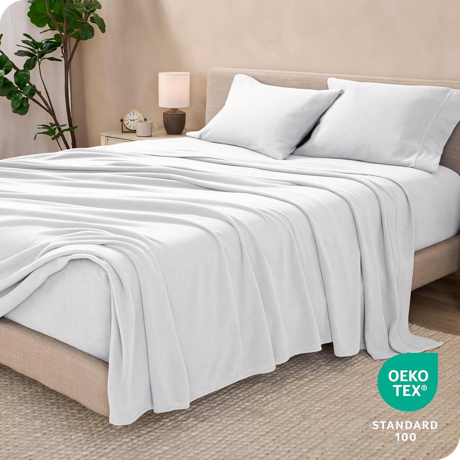 Twin XL White Polar Fleece Sheet Set by Bare Home