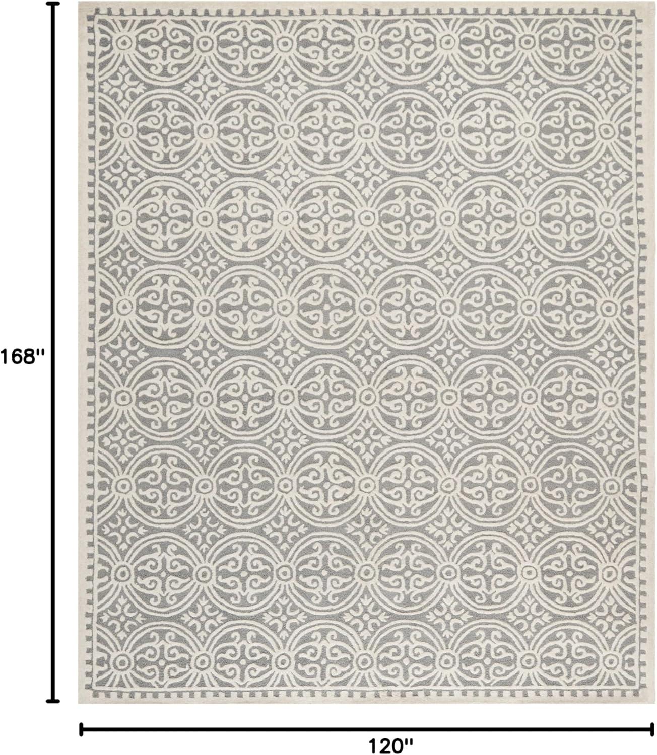 SAFAVIEH Cambridge Leslie Geometric Wool Area Rug, Silver/Ivory, 10' x 14'