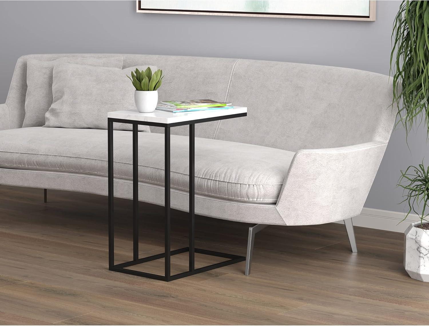 Sleek Modern Marble & Black Metal C-Shape Living Room Table