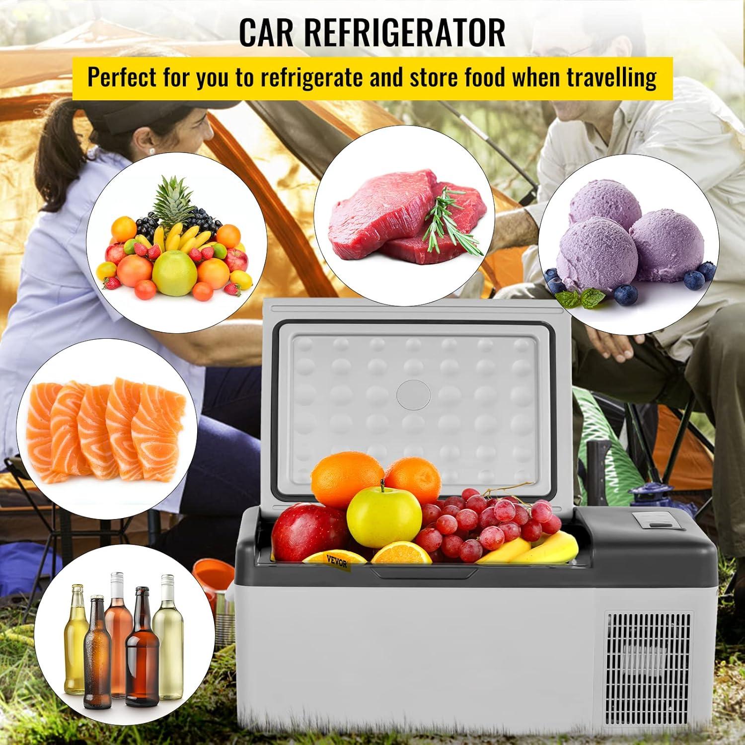 VEVOR Car Refrigerator 16 Qt, Portable Refrigerators with -4℉-68℉ Cooling Range & App Control, 12/24V DC & 110-240V AC Electric Cooler for Truck Vehicle Outdoor & Home Use, Gray