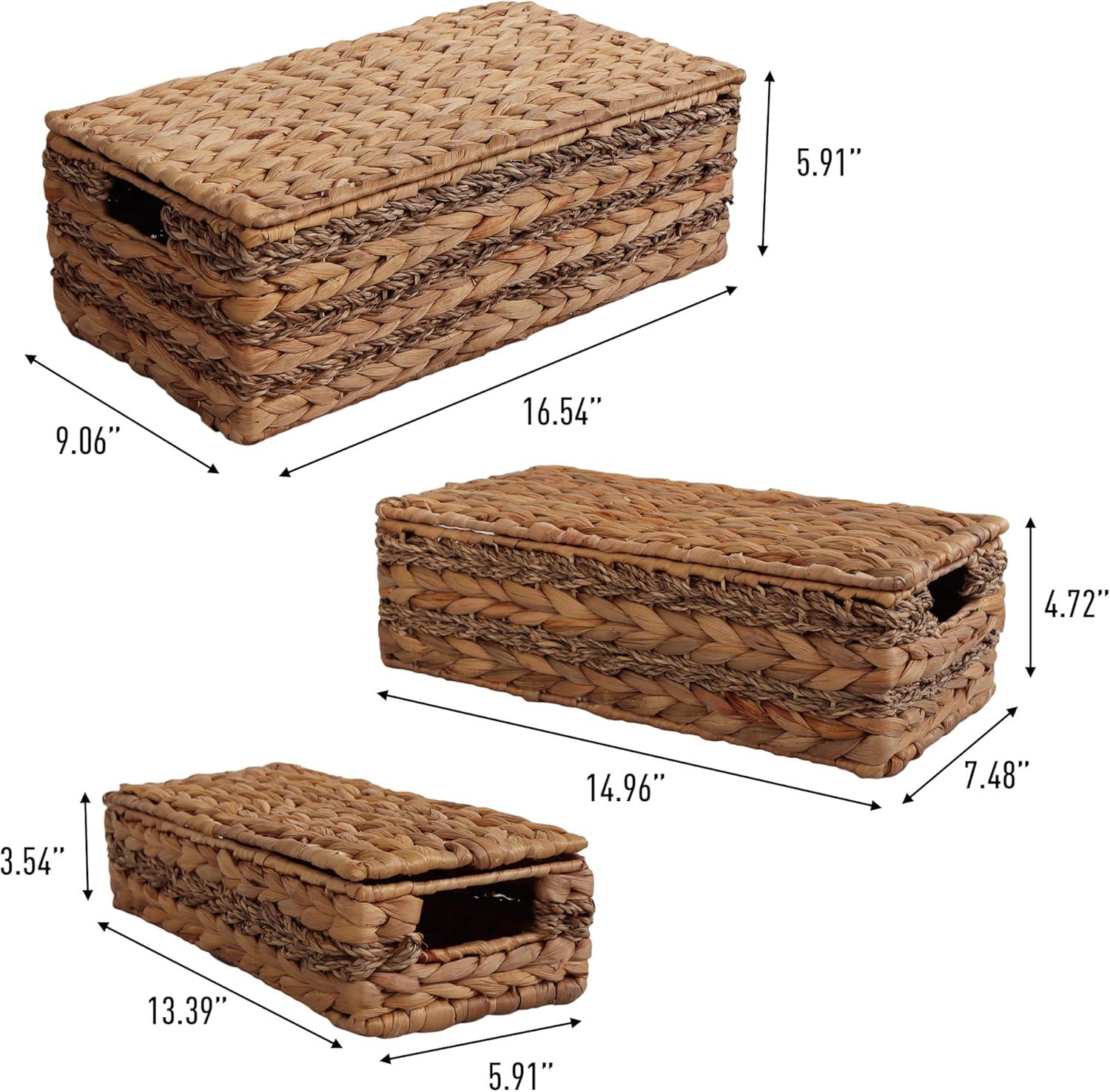happimess Sandrine Classic Farmhouse Handwoven Hyacinth Storage Baskets with Handles and Lids, Natural (Set of 3)