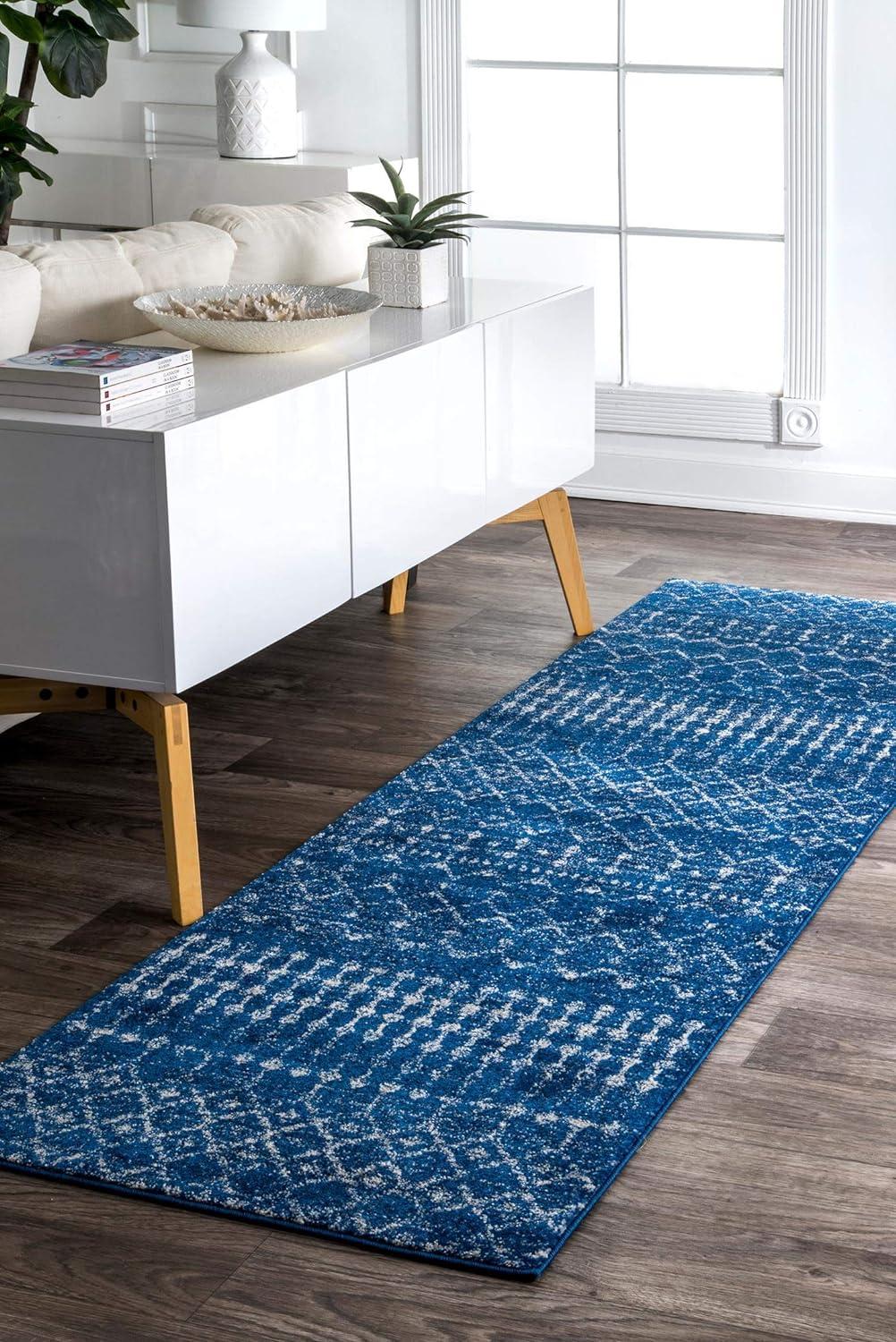 Blue Rectangular 4' x 6' Moroccan Trellis Area Rug