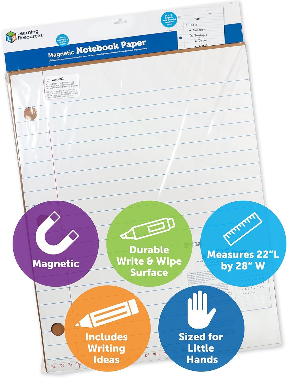 Learning Resources Magnetic Notebook Paper, 22"L x 28"H