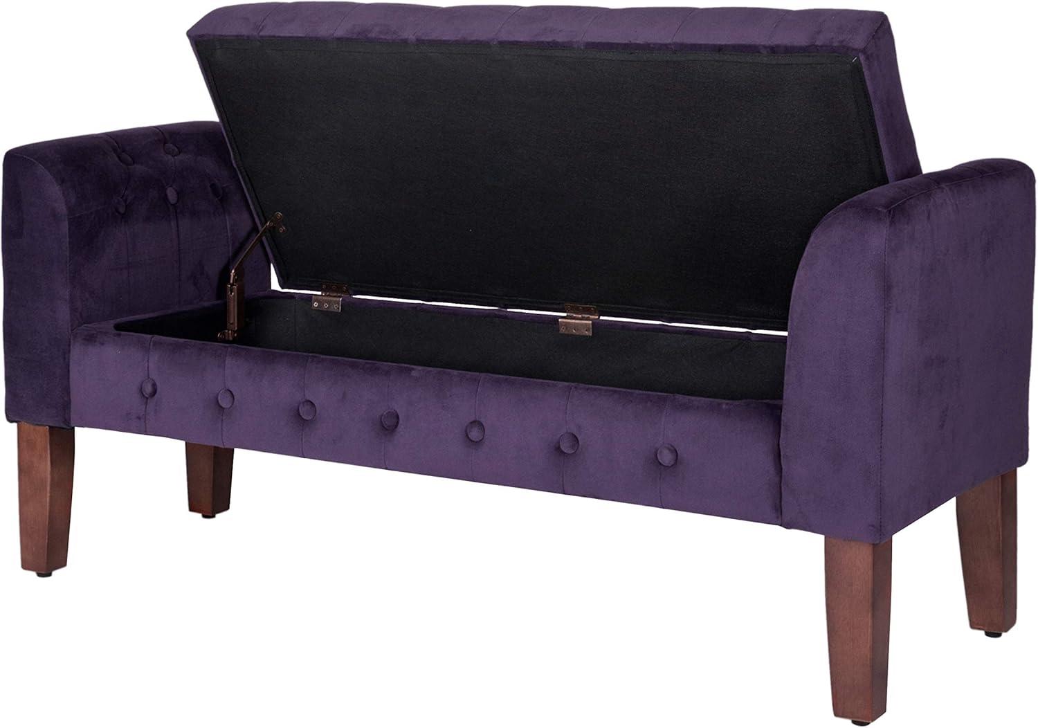 HomePop Velvet Tufted Storage Bench and Settee, 50"W x 18"D x 23"H, Purple