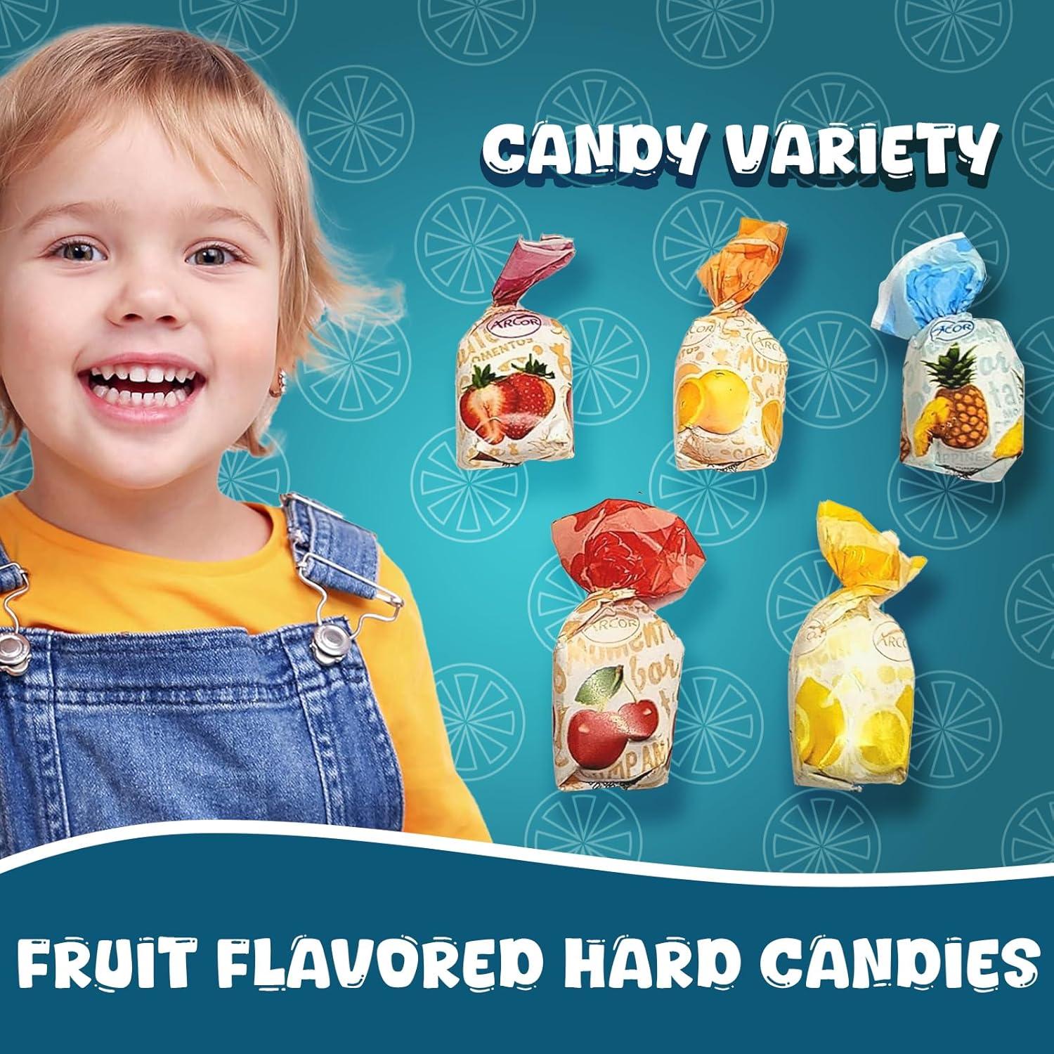 Arcor Fruit Filled Hard Candy - 2 Pound Bag - Bulk Bon Bons Candy with Pineapple, Strawberry, Orange, Cherry, and Lemon Flavors - Individually Wrapped Assorted Fruit Candy