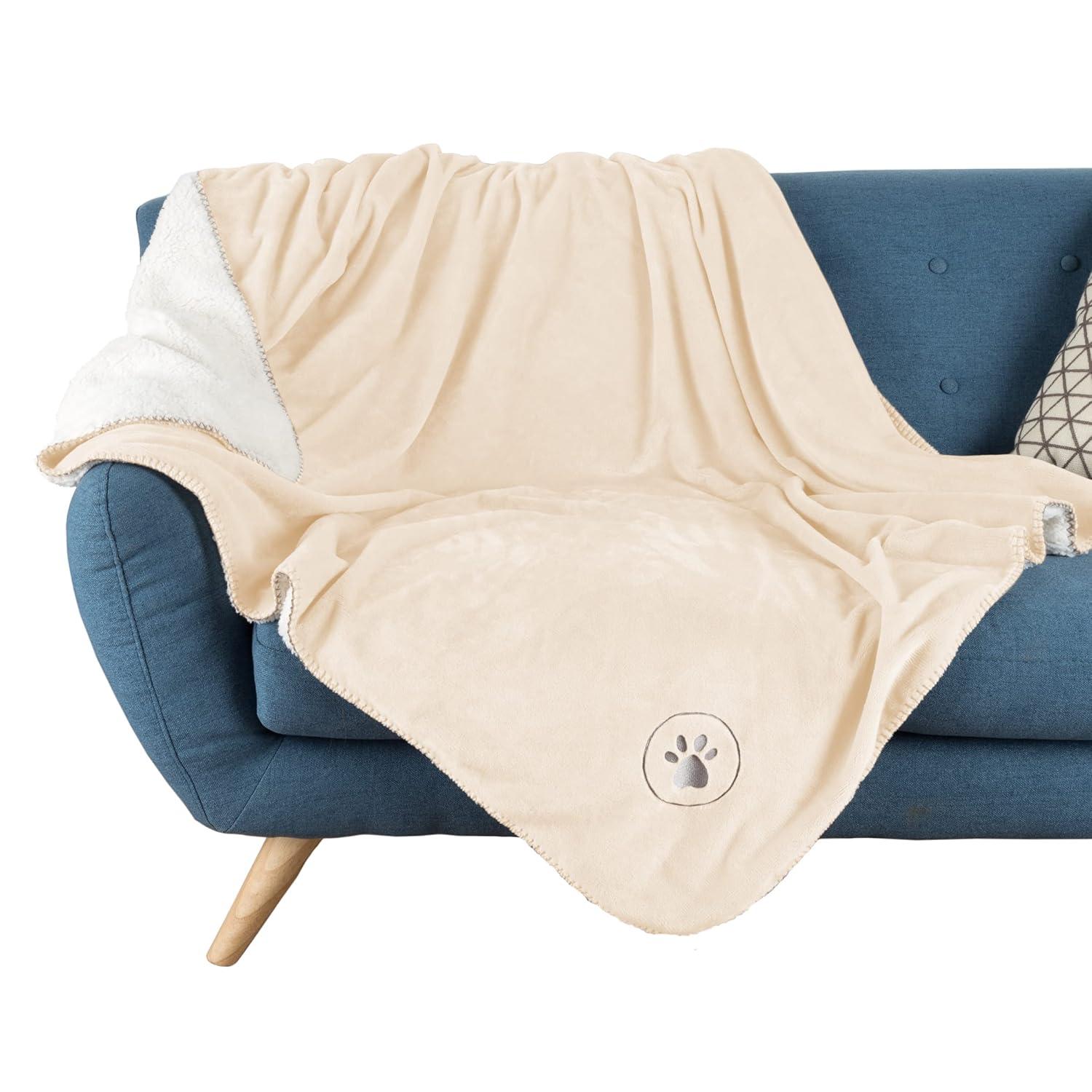 Waterproof Pet Blanket - 50x60-Inch Reversible Fleece Throw Protects Couches, Cars, and Beds from Spills, Stains, and Fur by PETMAKER (Cream)