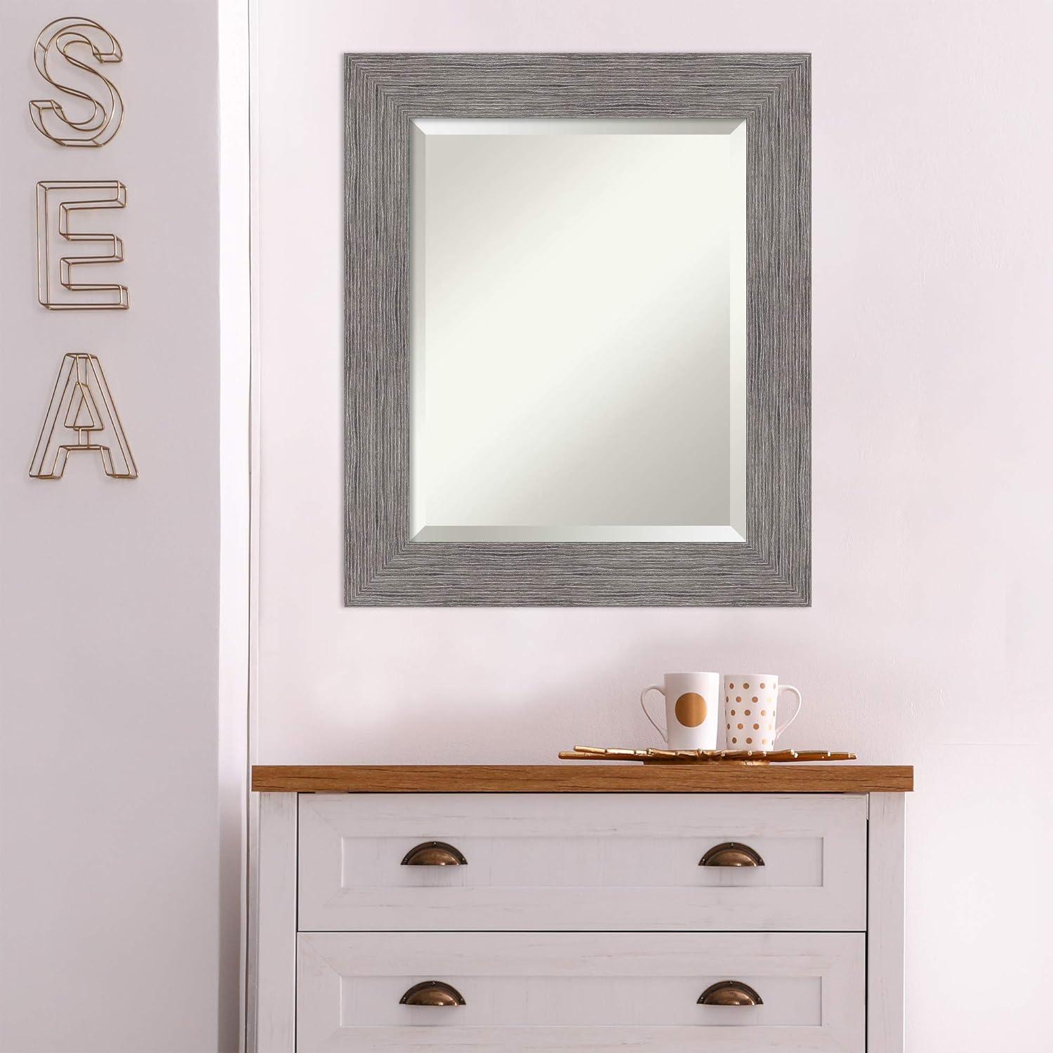 Amanti Art Grey Bathroom Mirror for Over Sink, 26x22 Pinstripe Plank Grey Rectangle Vanity Mirror, Small Country Rustic Frame, Hangs Horizonally and Vertically, Bathroom Wall Decor, Beveled Edge
