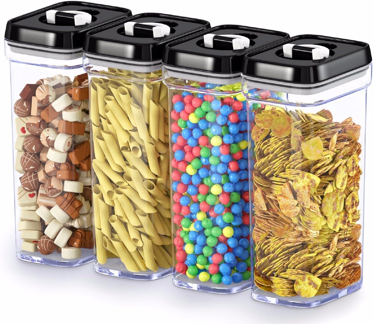 DWËLLZA KITCHEN 4 Piece Set Clear Plastic Airtight Food Storage BPA-Free Containers with Lids Food Containers for Pantry Organization and Storage