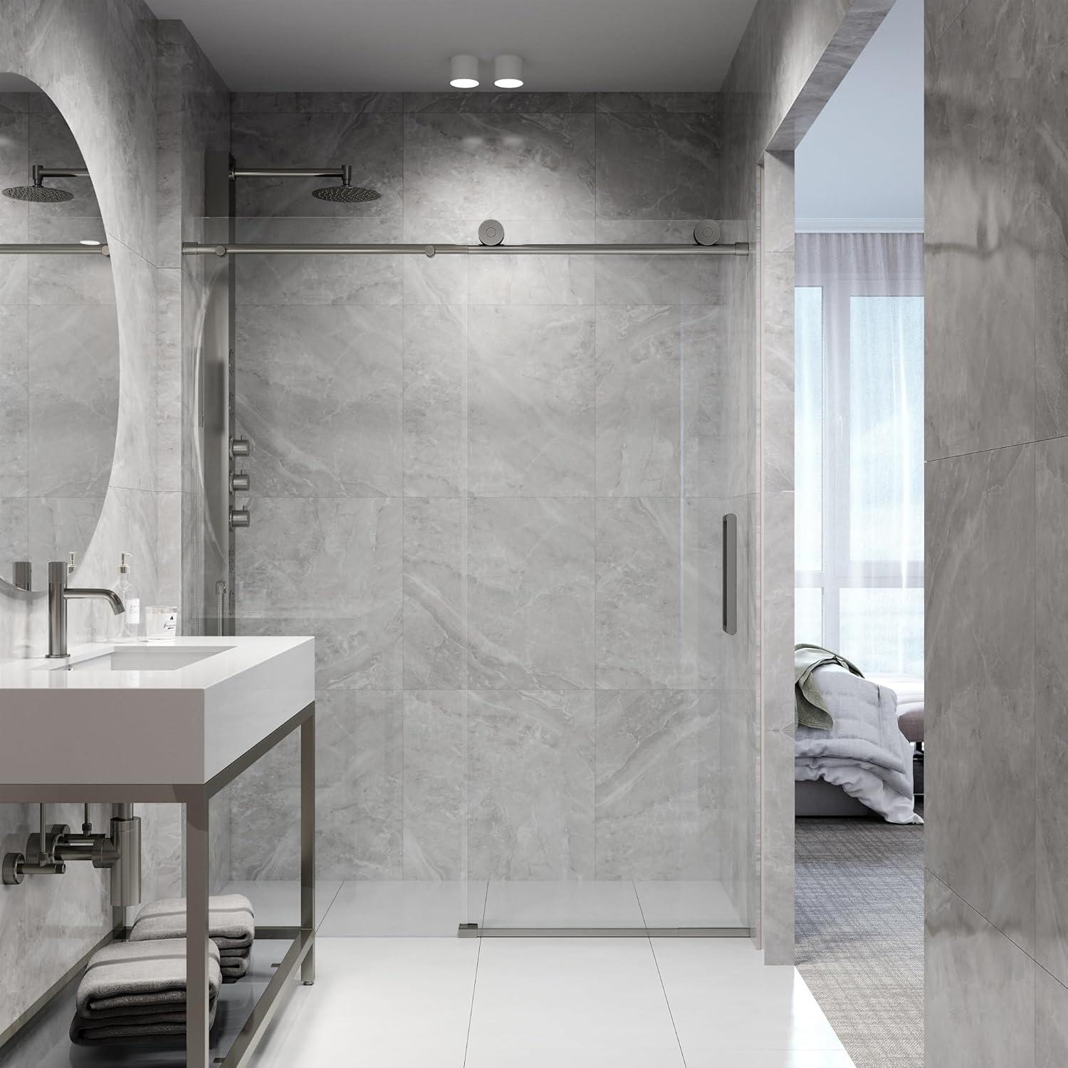Elan 68-72" W x 76" H Sliding Frameless Shower Door with 3/8" Clear Glass