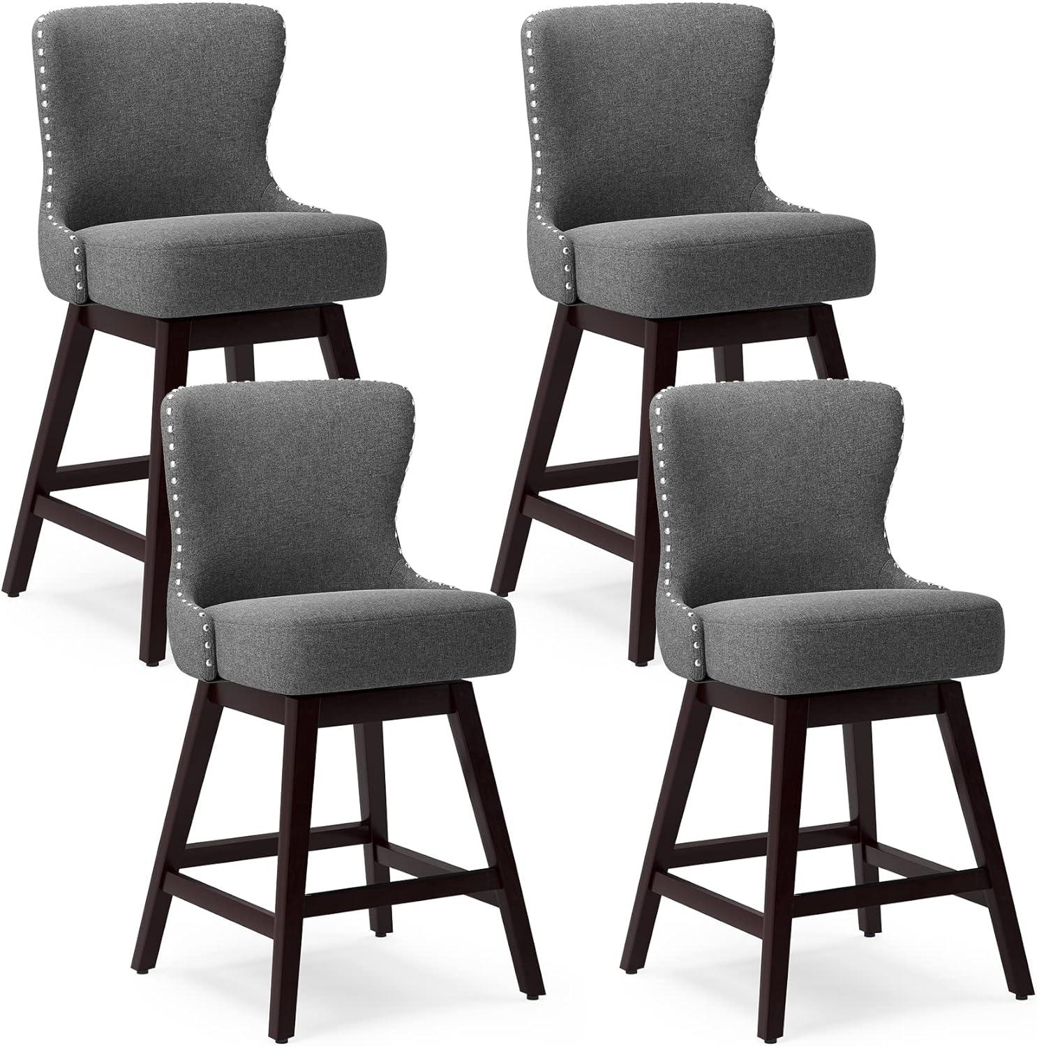 Zola 26 in. Gray Wood Frame Fabric Upholstered Swivel Bar Stool (Set of 4)