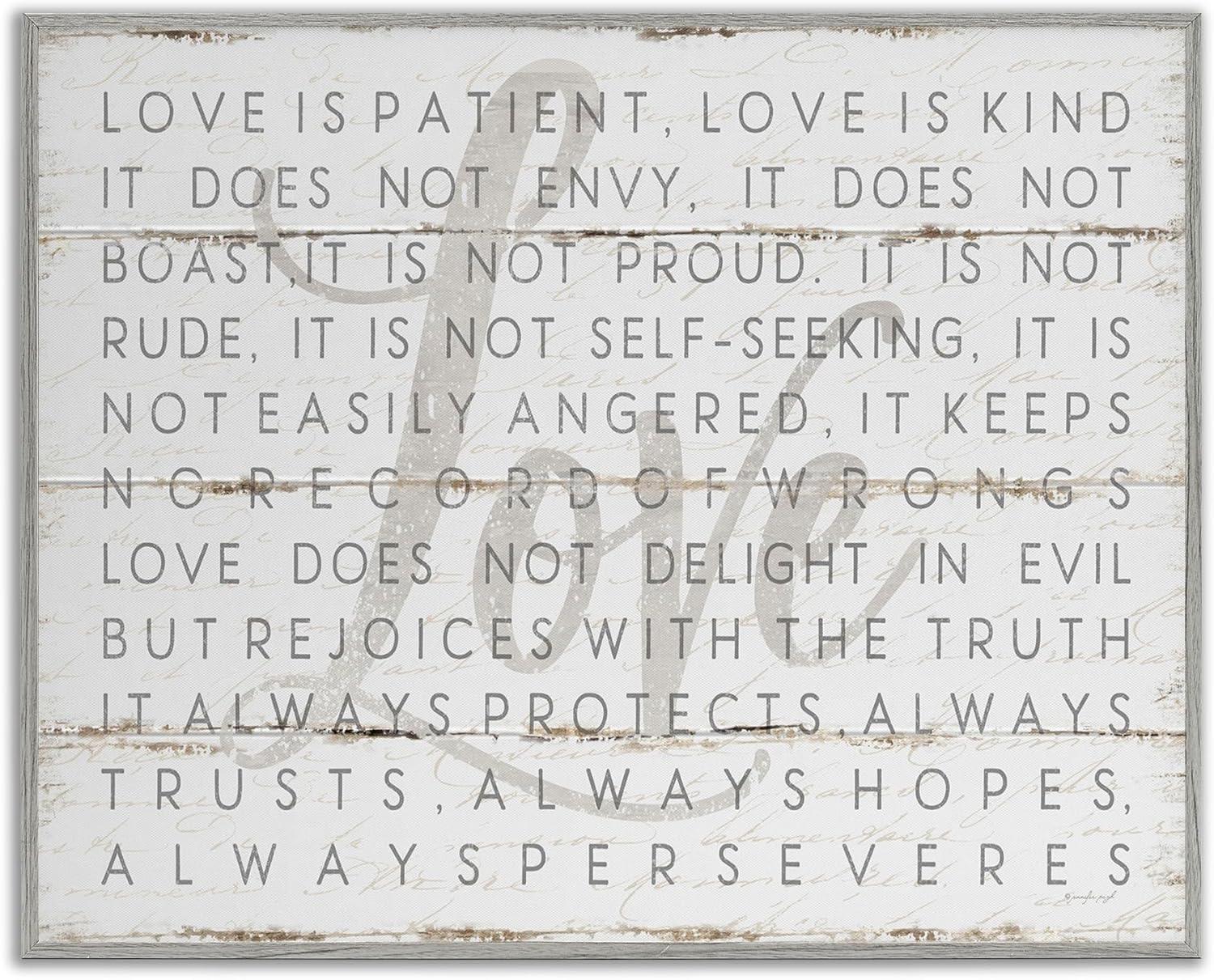 The Stupell Home Decor Love Is Patient Grey on White Planked Look Gray Framed Texturized Art