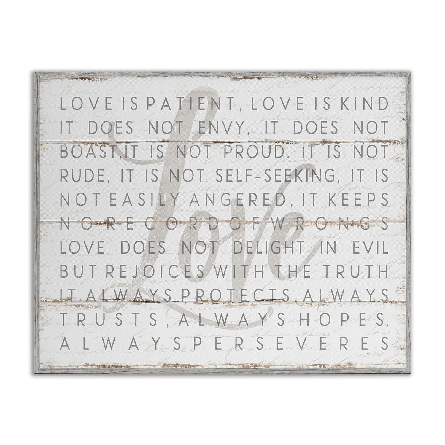 The Stupell Home Decor Love Is Patient Grey on White Planked Look Gray Framed Texturized Art