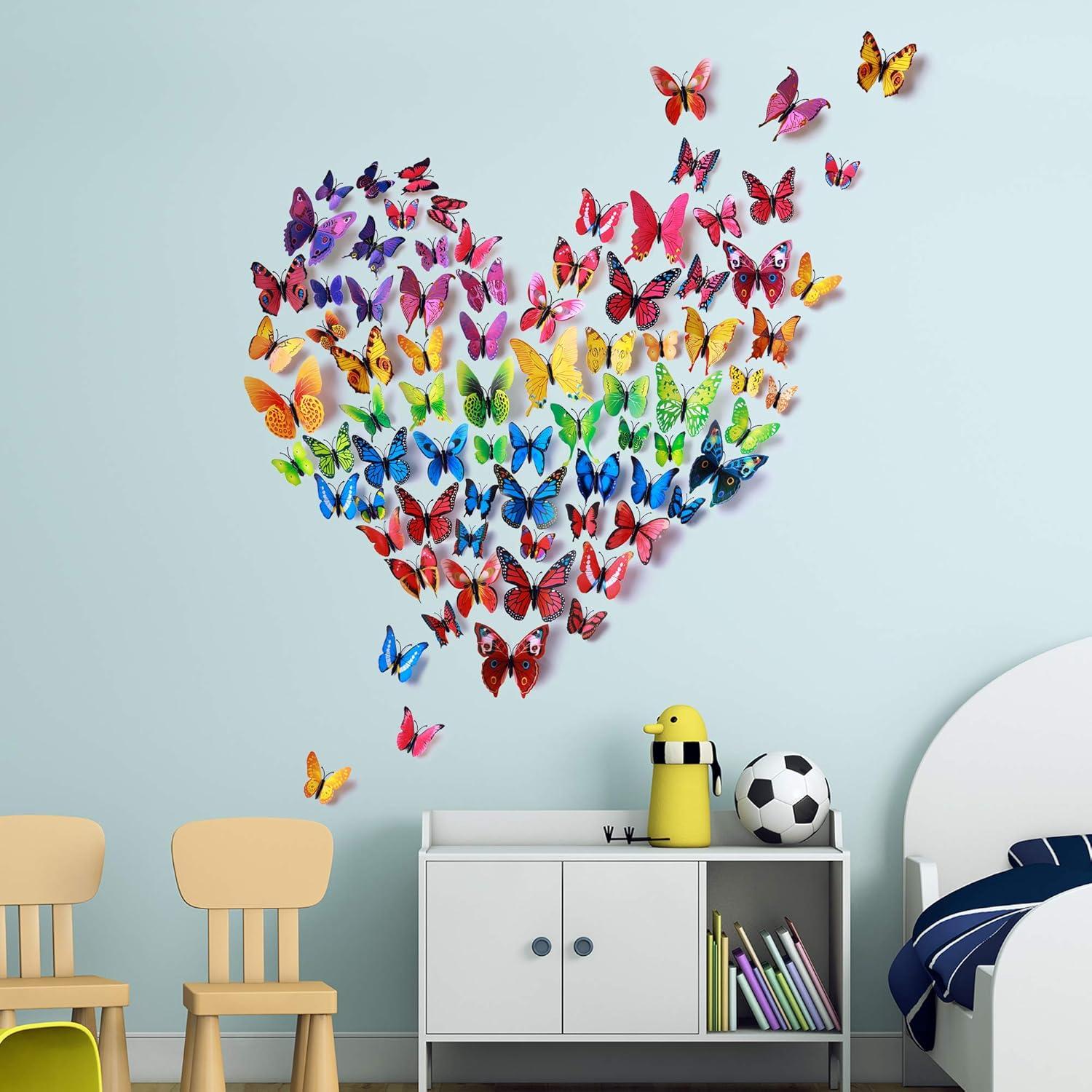 Amaonm 72 Pcs 6 Packages Beautiful 3D Butterfly Wall Decals Removable DIY Home Decorations Art Decor Wall Stickers & Murals for Babys Bedroom Tv Background Living Room (Colorful, Six Color) Colorful